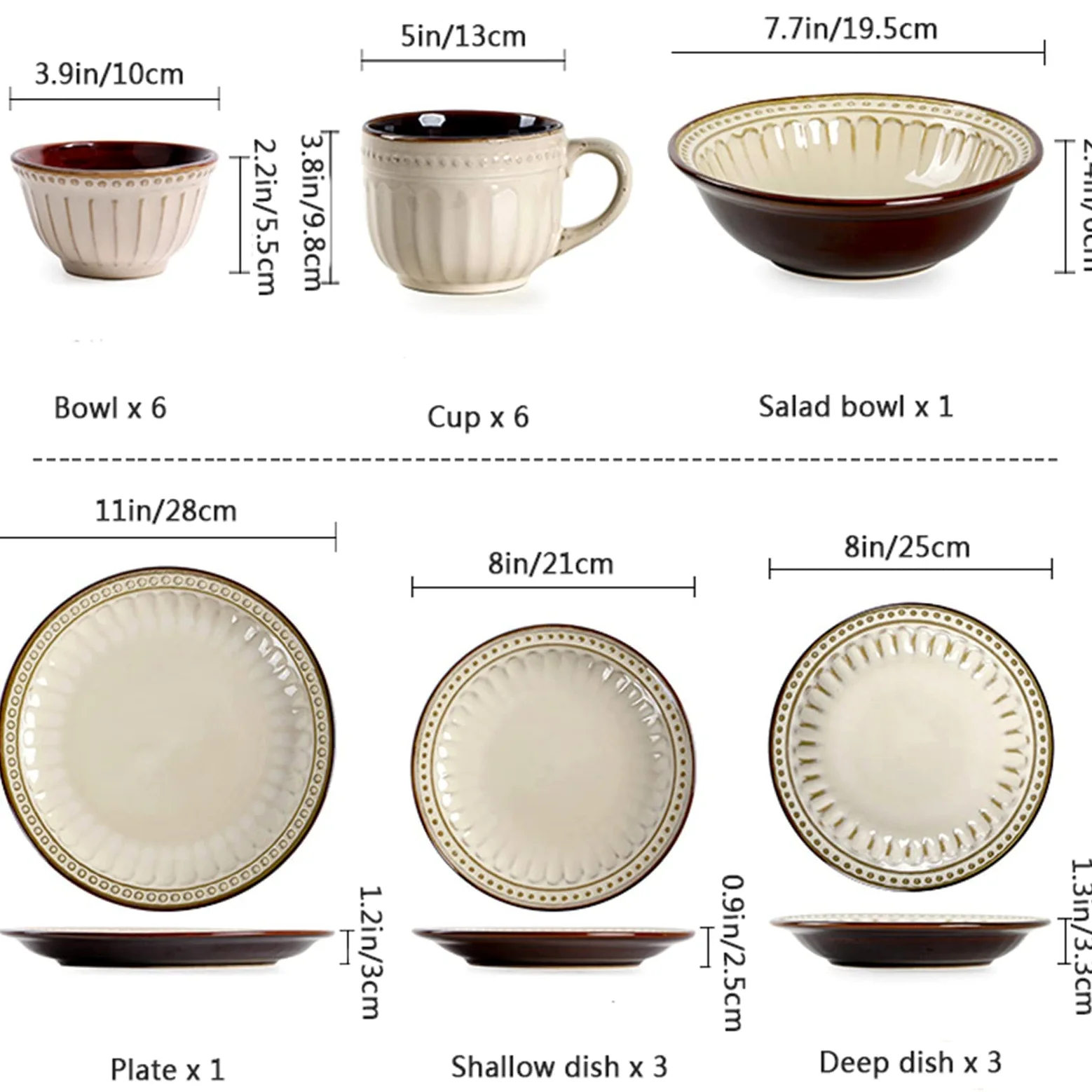 Services de Table en Porcelaine, Services de Table en grès, Ensembles d'assiettes et de Bols Modernes en Relief de 20 pièces, Services de Table de Cuisine en cé(