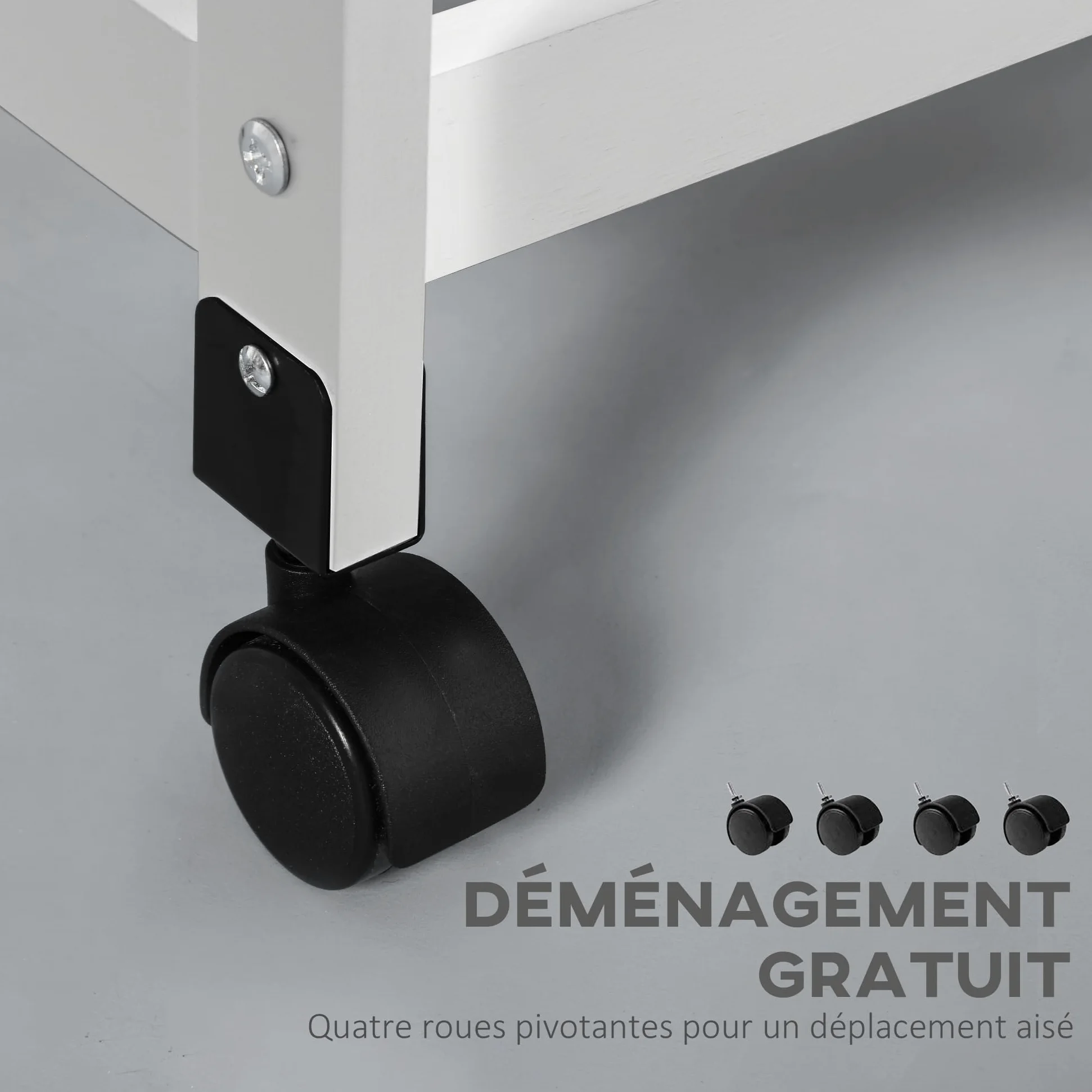 HOMCOM Desserte Cuisine à roulettes, 4 Paniers Métal + Tiroir, Blanc | Chariot de Cuisine, Chariot de Service, Rangement Légumes, Petit Espace, Salle de Bain, Bois de Pin