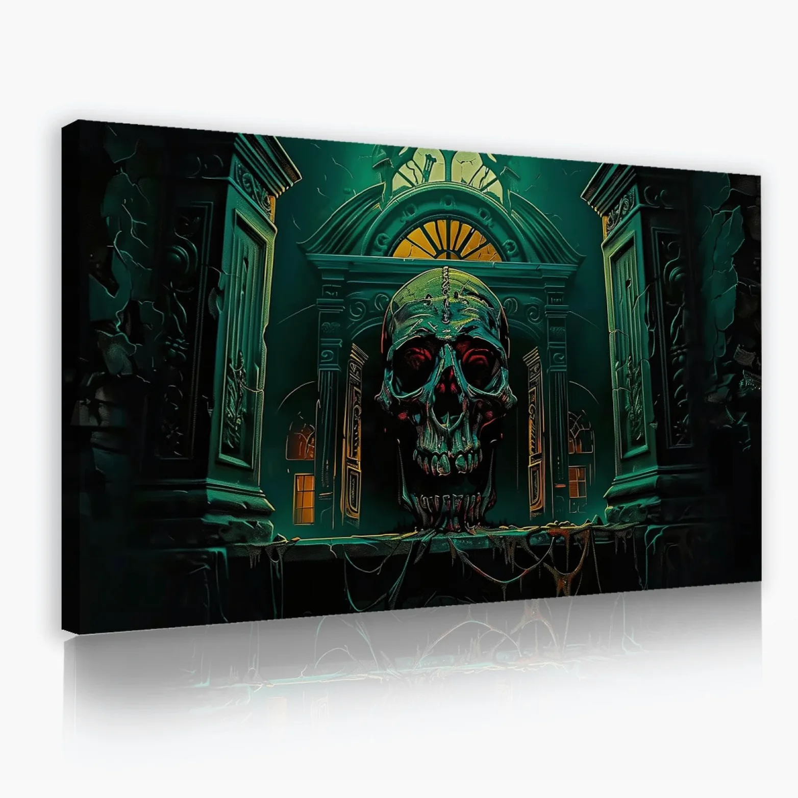 Via Vela Gothique Halloween Art Impression sur toile Horreur Rétro Squelette Château Affiche Peinture Art Mural pour Salon Chambre Décoration Maison 60x100cm Cadre intérieur