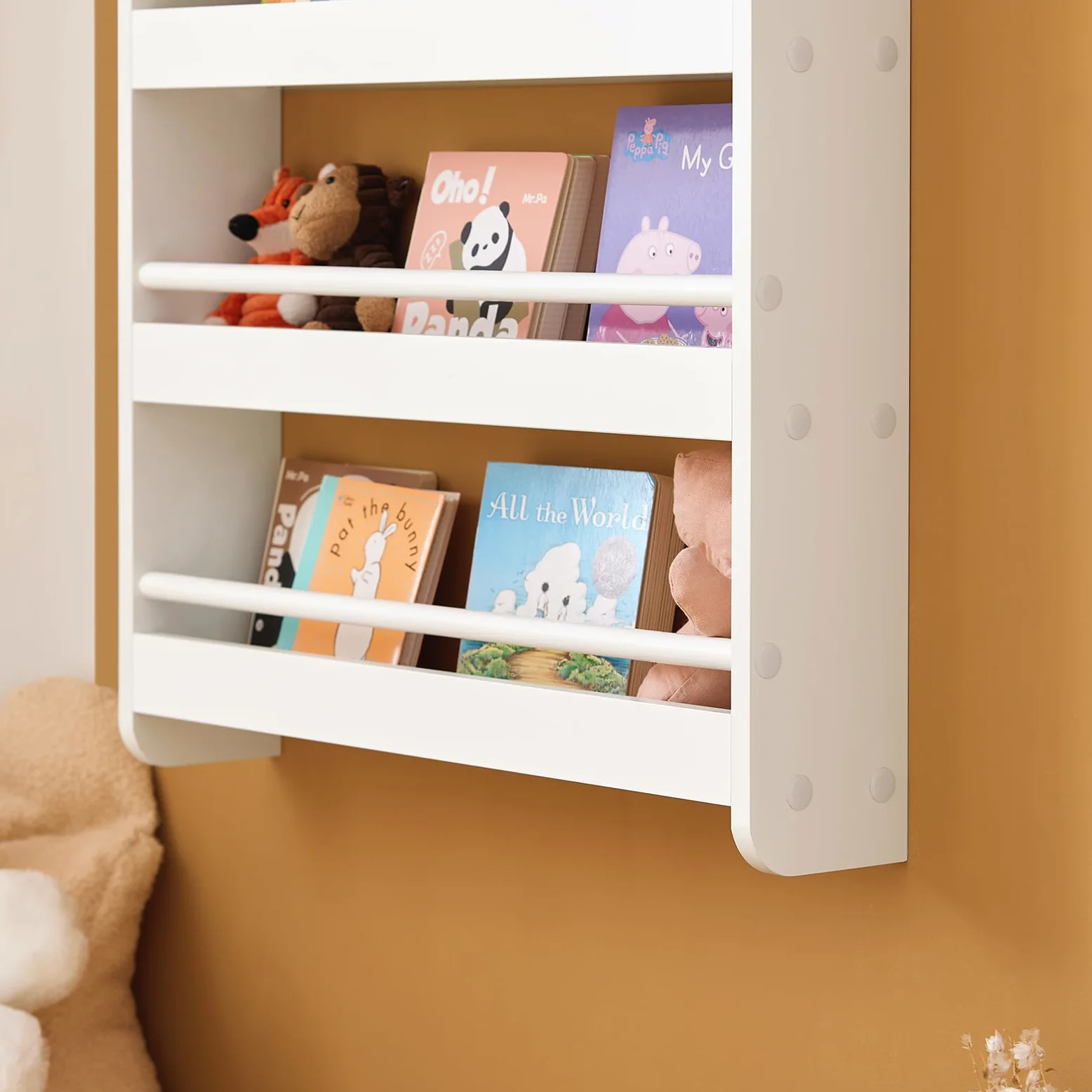 SoBuy KMB08-K-W Bibliothèque Murale Étagère à Livres Enfants Étagère de Rangement avec 4 Étages - Blanc