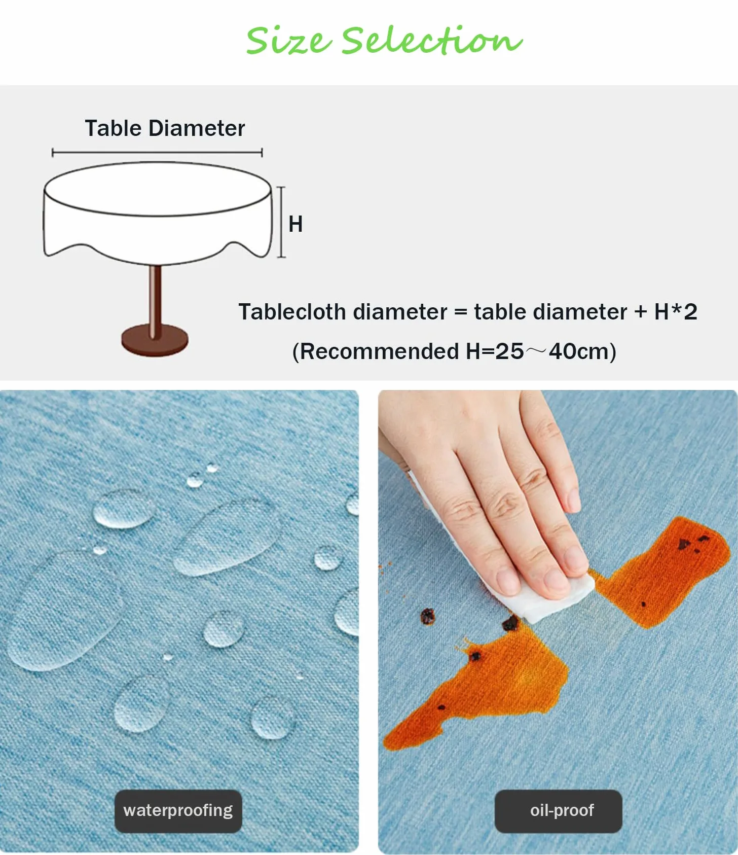 Nappe Ronde antitache Protéger et décorer la Table Nettoyage Facile Kaki Diamètre 200 cm