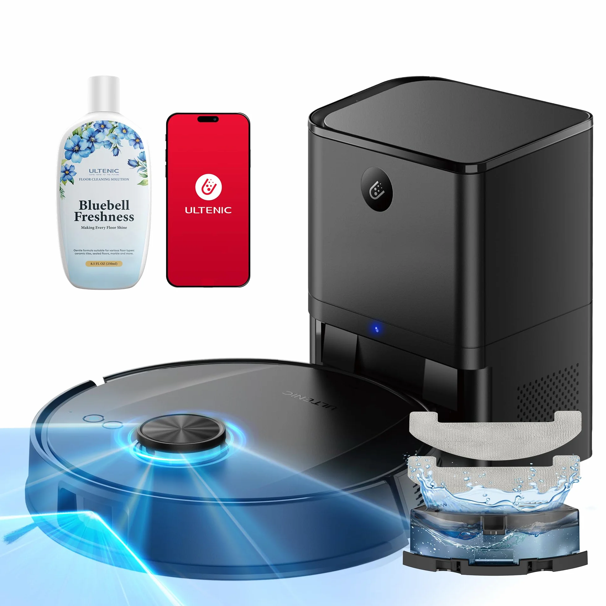 Ultenic T20 Pro+ Robot Aspirateur Lavage Auto-vidage | 10 000Pa Puissant Poils d'animaux | Navigation LiDAR AI | 200min Autonomie | HEPA H13 | Alexa/Google | 5 Cartes Multi-étages
