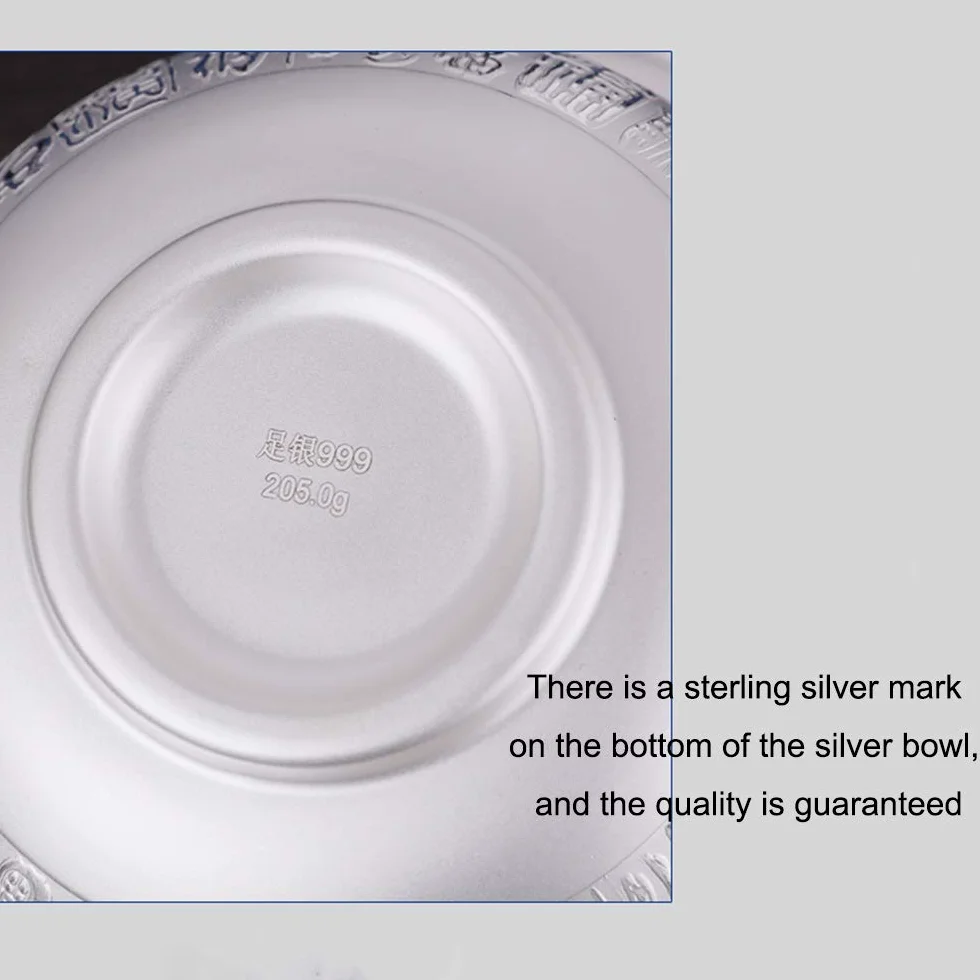 Bols à Grains en Argent Sterling, Bols à salades, Bols à Soupe, Bols de Riz, Bols de pâtes, Bols de Desserts, Bols de Fruits, Vaisselle en Argent de qualité Alimentaire,Blessing 280ML