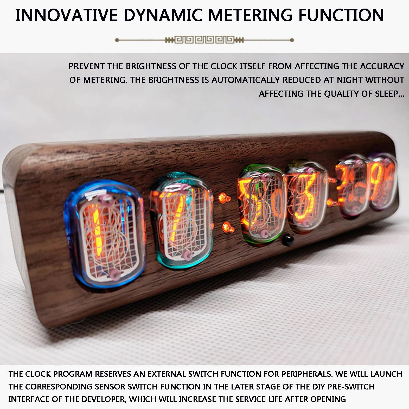 Cadeaux personnalisés, Tube à Vide, Horloge LED réveil contrôle du téléphone minuterie Marche-arrêt, contrôle Infrarouge de l'horloge Nixie Tube, Coque en Bois Massif, no