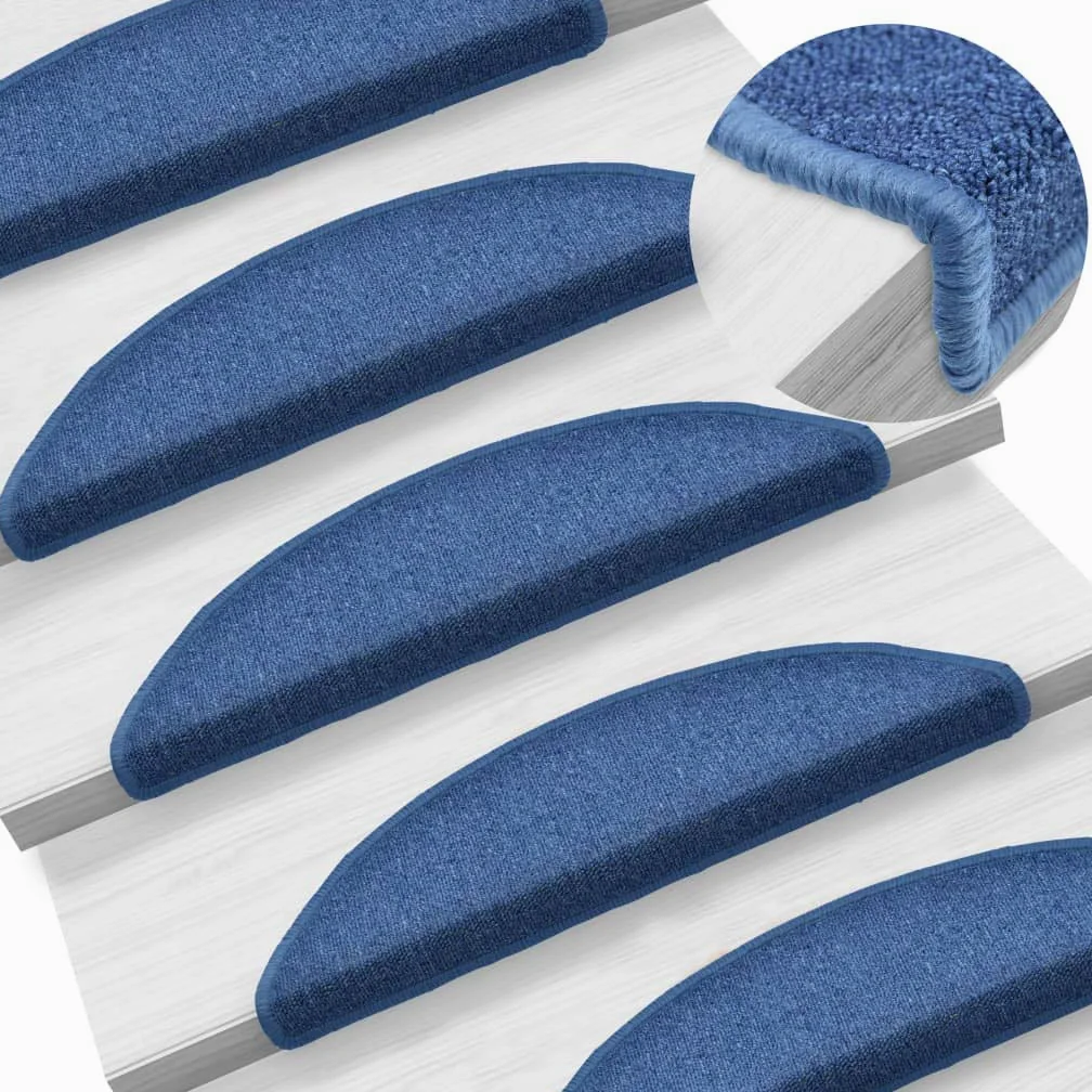 vidaXL Tapis d'escalier 10 pièces 56 x 17 x 3 cm Bleu Demi-Rond