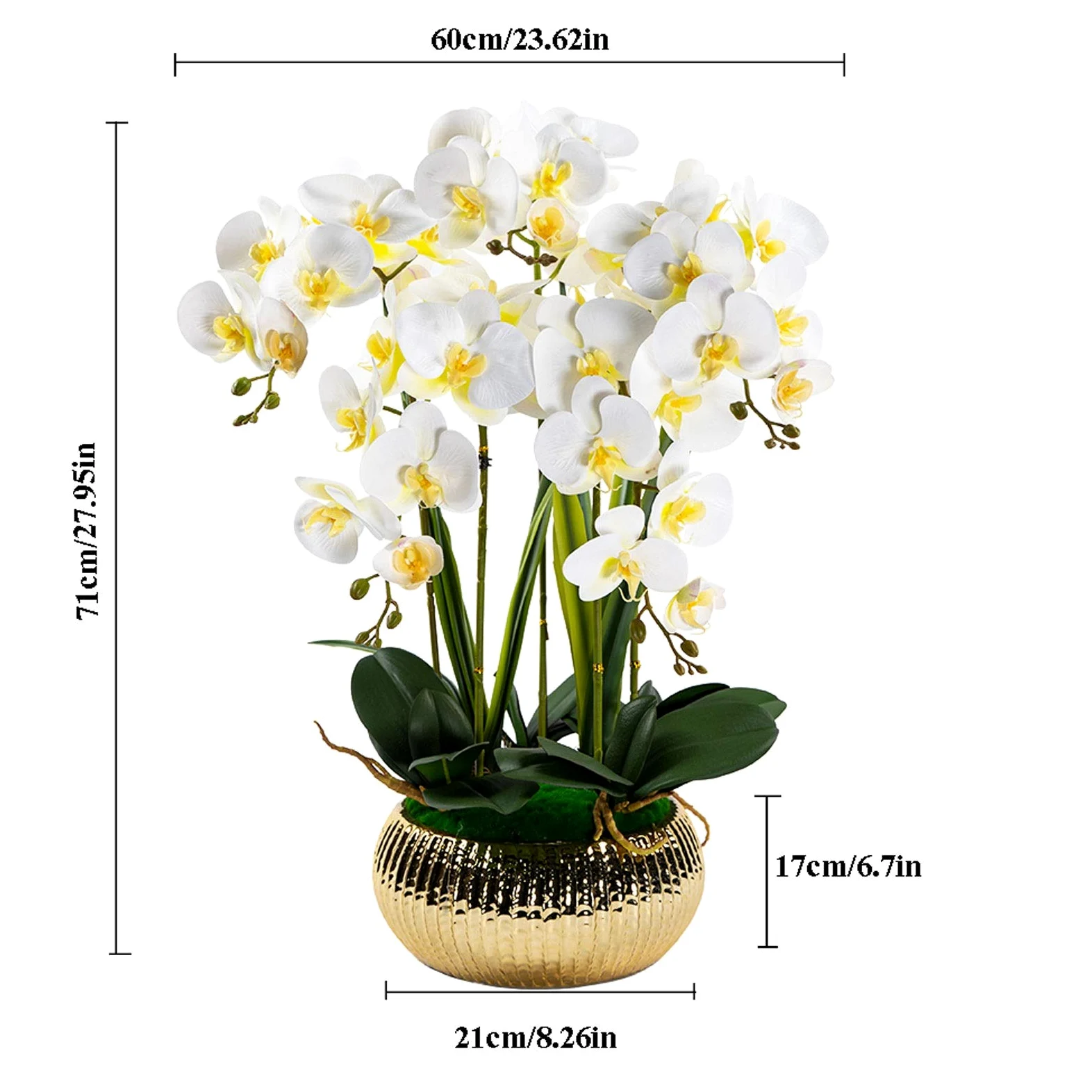 Orchidée artificielle Phalaenopsis en soie, arrangement floral, fleurs d'orchidée artificielles avec vase en céramique, décoration de table de mariage, de salle à manger, pour la maison et le bur
