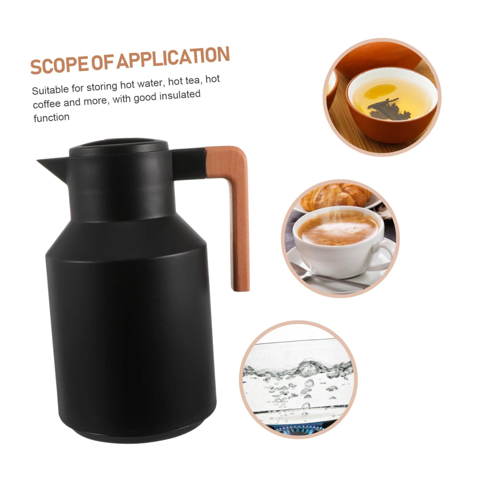 Bouilloire Thermique Domestique Bouteille à Double Paroi Chauffante Portable 1l Noir