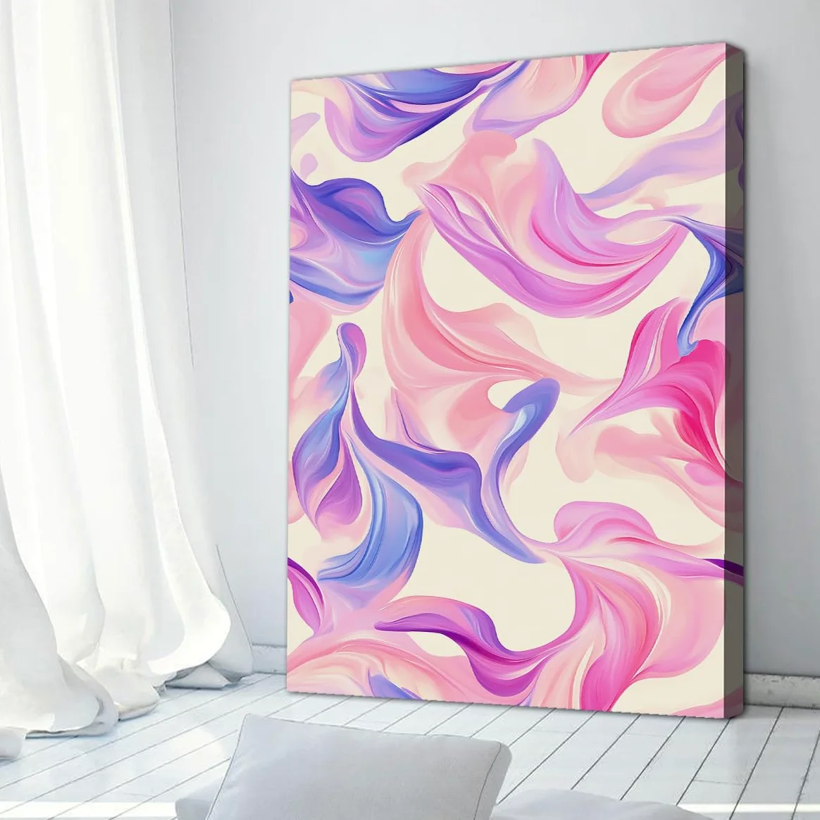 CHERHERART Affiches fluides rose violette bleue Art mural sur toile abstraite Dégustation en dégradé de rêve pour chambre salon cuisine 70x110cm sans cadre