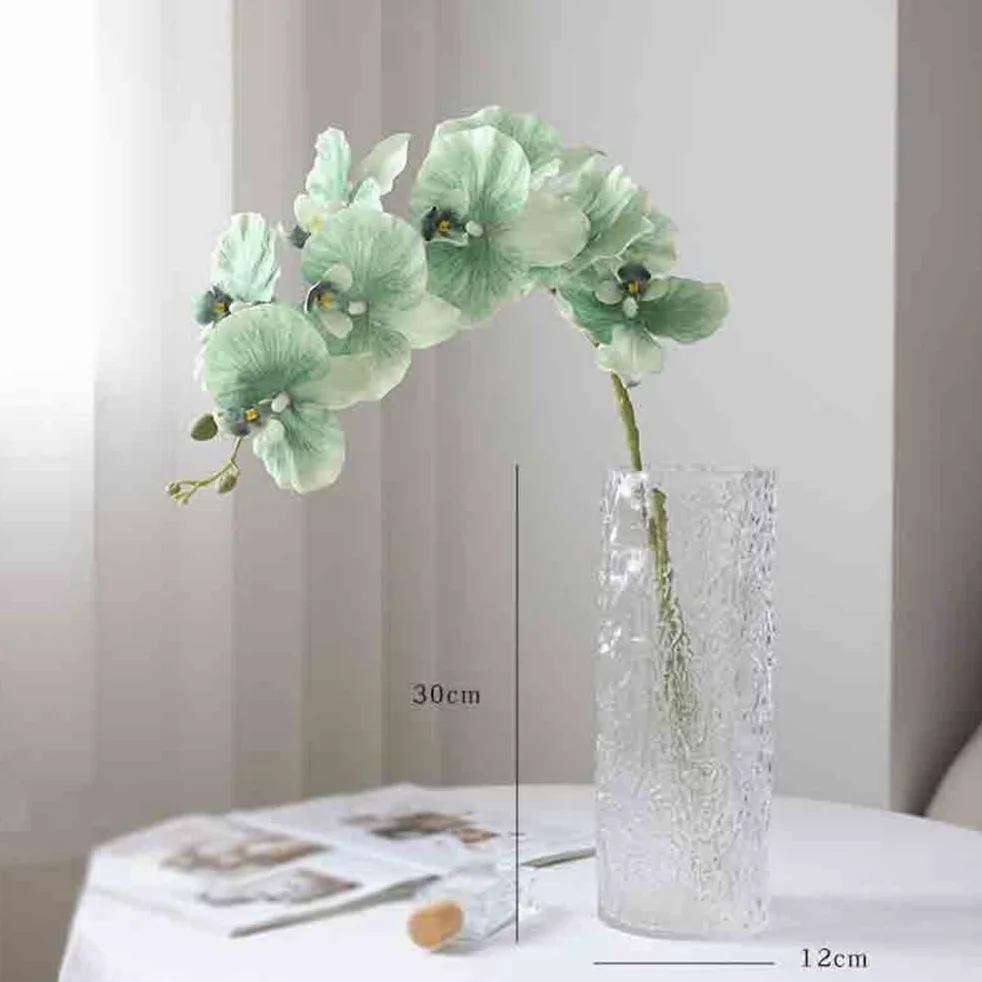 Fleurs artificielles Phalaenopsis Vert Simple, Fausses Fleurs artificielles, Arrangement de Salon, décoratives avec Vase en Verre
