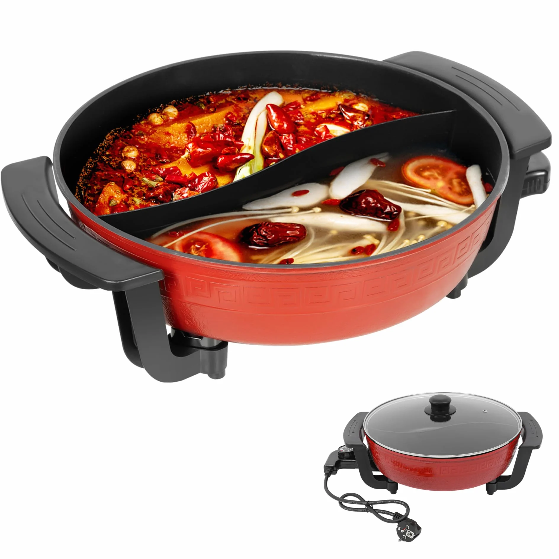 Hot Pot électrique à fondue 6 l Double face séparable – 1360 W, 5 niveaux de réglage de la température, fond à induction antiadhésif, pour hotpot, fondues, rôtis et braiseurs, 3 à 4 personnes (220 V)