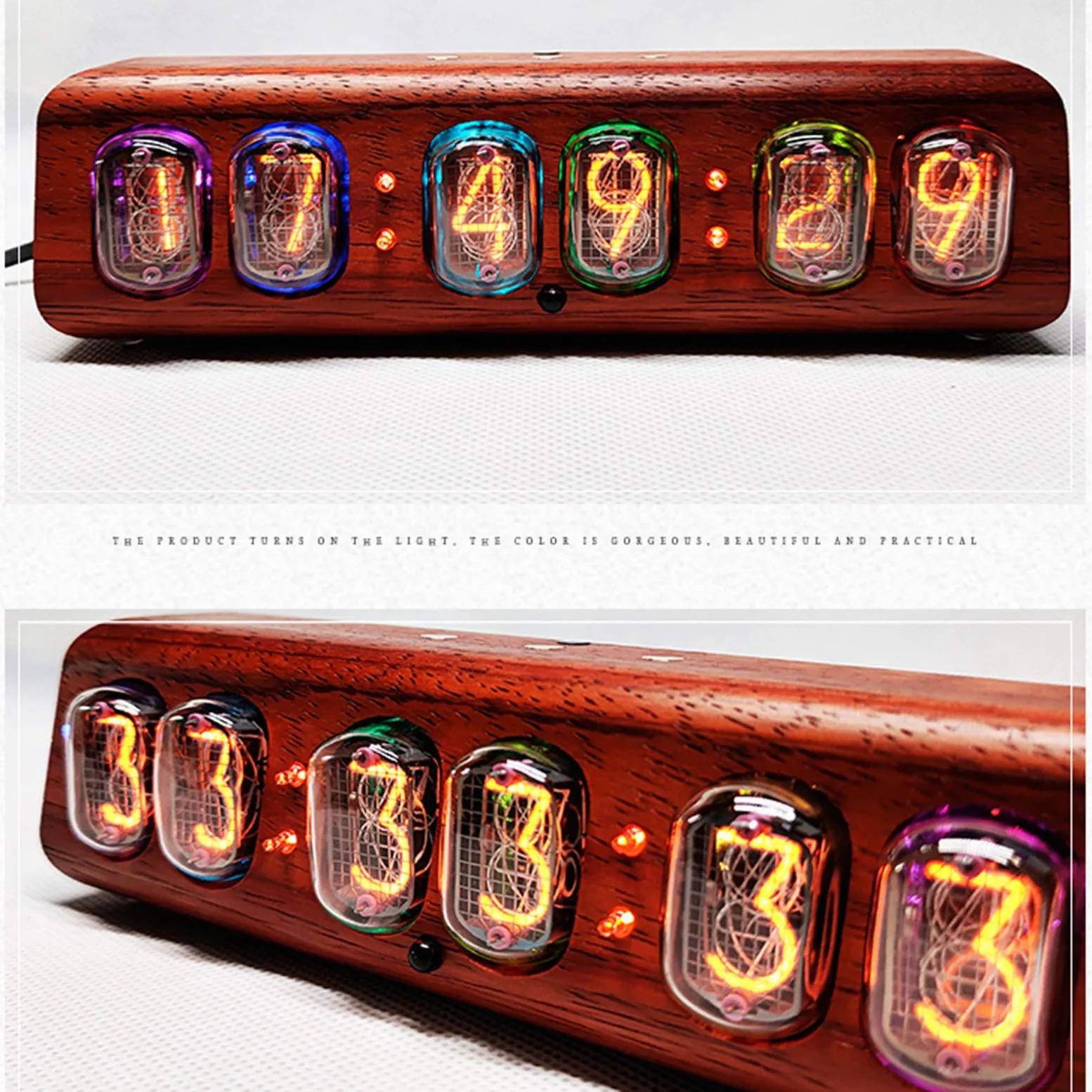 Cadeaux personnalisés, Tube à Vide, Horloge LED réveil contrôle du téléphone minuterie Marche-arrêt, contrôle Infrarouge de l'horloge Nixie Tube, Coque en Bois Massif, no