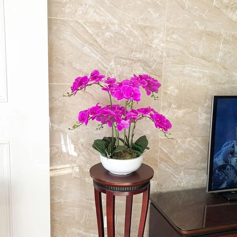 Orchidée Artificielle avec Vase Fleurs de phalaenopsis artificielles Colle au Toucher Fleur Artificielle 53 cm Fausse Fleur Maison Fausses orchidées Fleurs artificielles