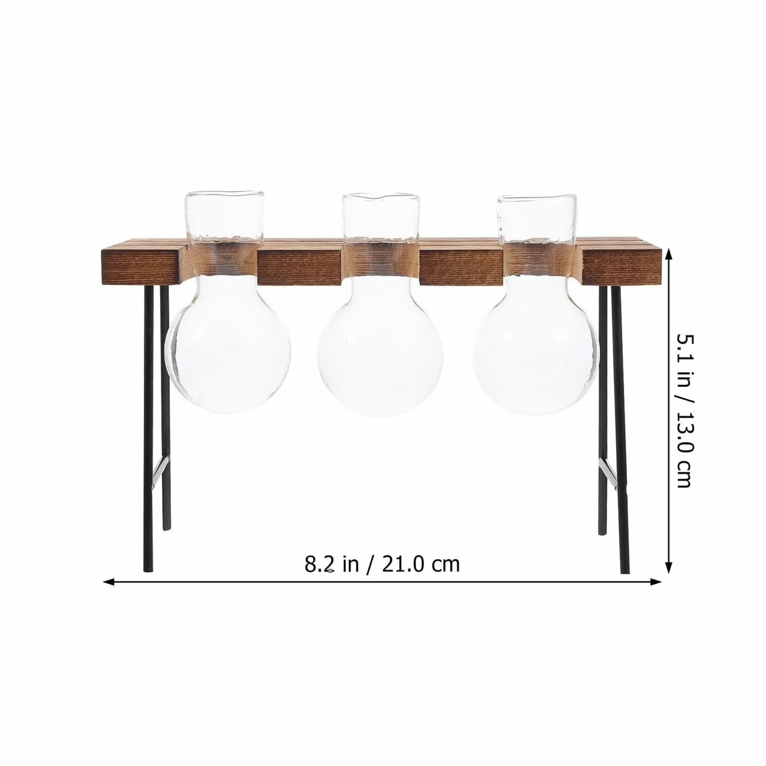 Vase à Fleurs Vase hydroponique en Verre avec Cadre Bois, Ensemble de Trois tabourets Ronds, Station Propagation Plantes décoratives Décoration intérieure