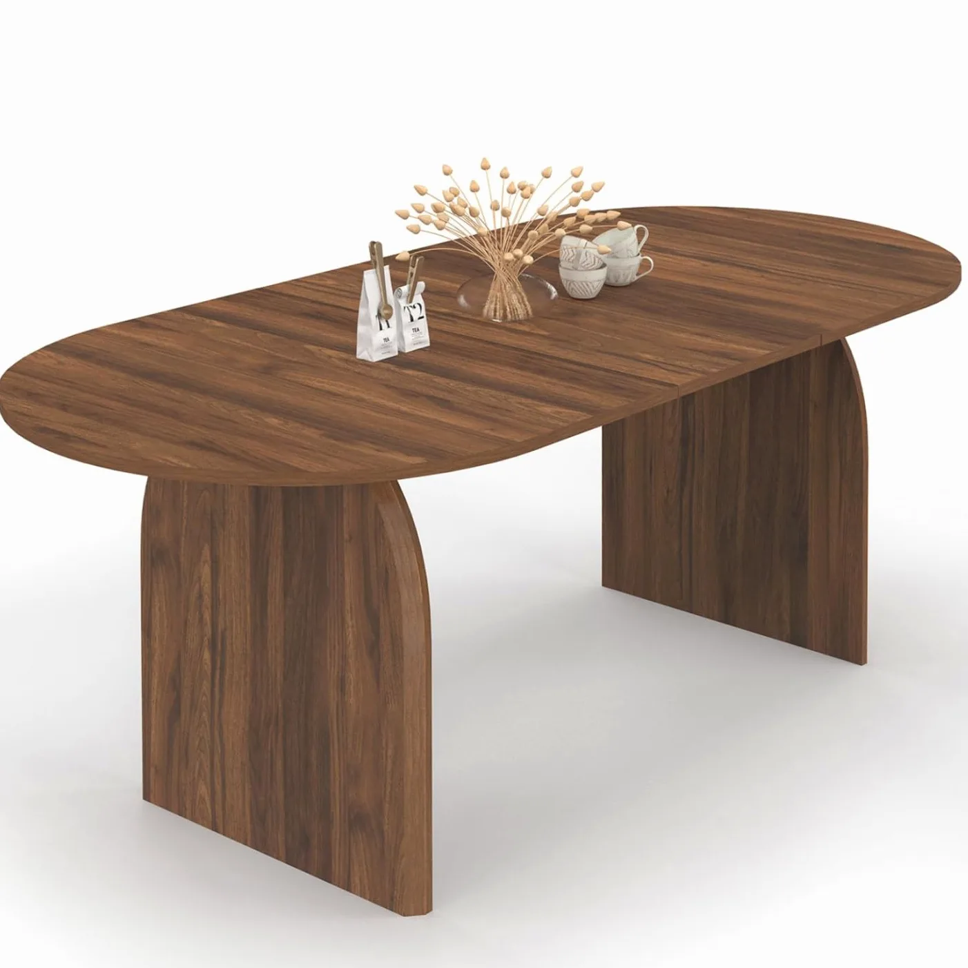 IDMarket - Table à Manger Extensible japandi Ovale Edith 6-10 Personnes Effet Noyer 160-200 cm