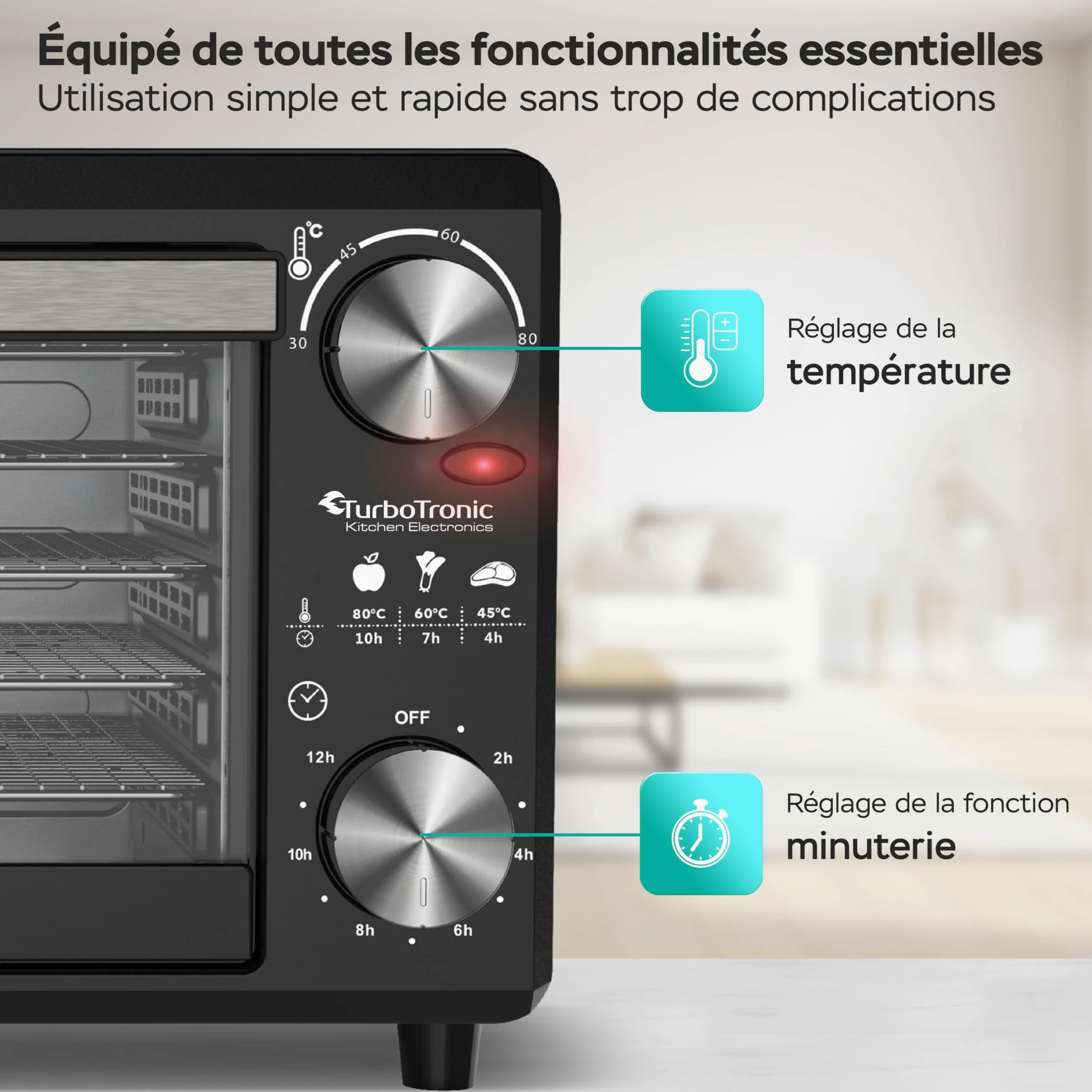 Déshydrateur TurboWave BIO entièrement en métal, 14 litres, fourni avec grilles, minuteur et cahier de recette, dehydrator food (14 Litres)