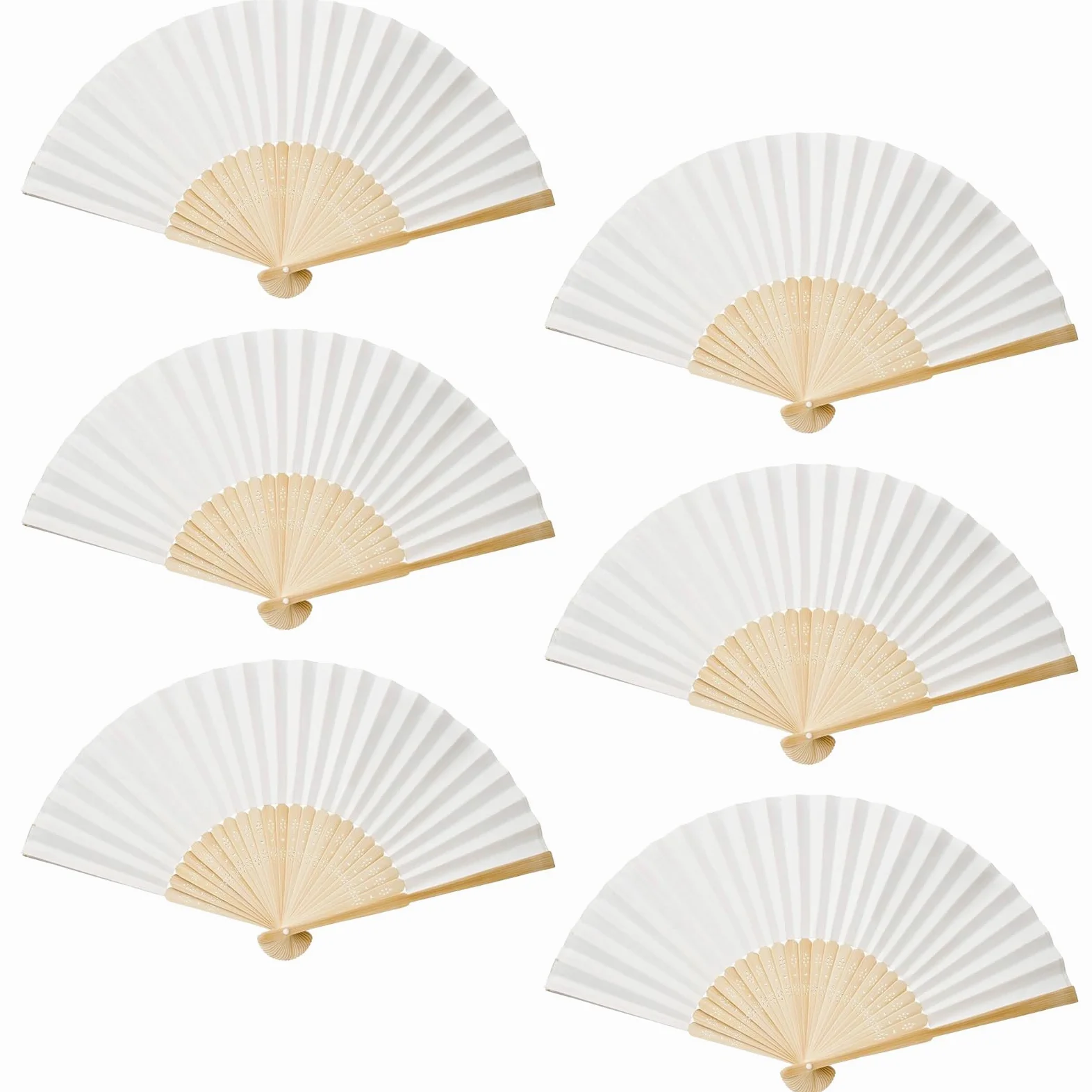 6 Pièces Eventail Blanc Manche pour Mariage et Fête - Bricolage Cadeaux, Décoration Murale, Eventail Papier Pliants Personnalisable