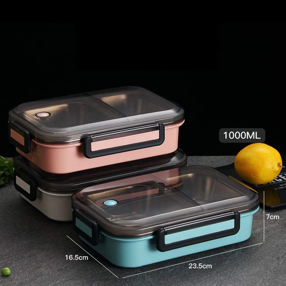 Boîte à bento japonaise avec compartiment, en acier inoxydable 304, récipient alimentaire scolaire étanche(Pink)