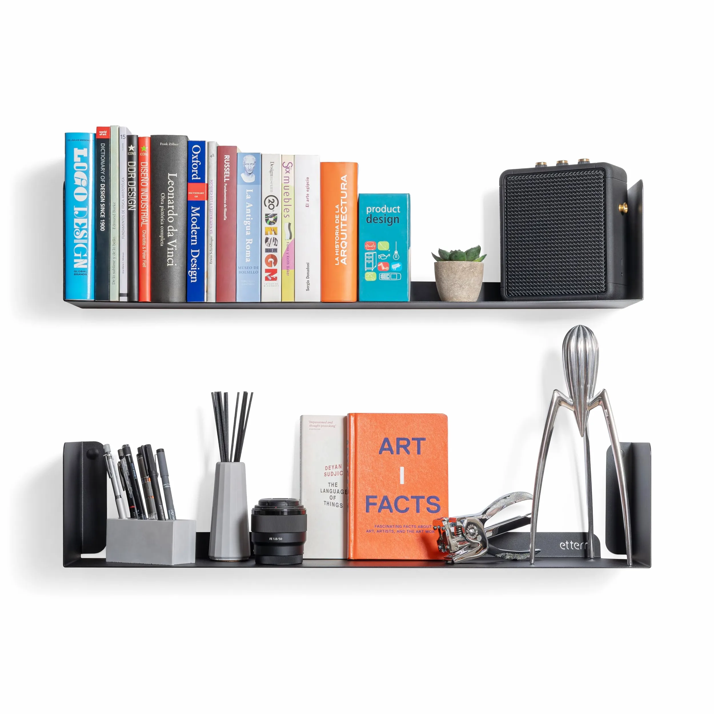 Lot 2 Etagere Murale Noir | 70x15 cm | 100% Acier | Fabriqué en Europe | Bibliothèque Murale | Etagere Noir | Etagere Murale Cuisine | Etagere Plante | Etagere Rangement Murale