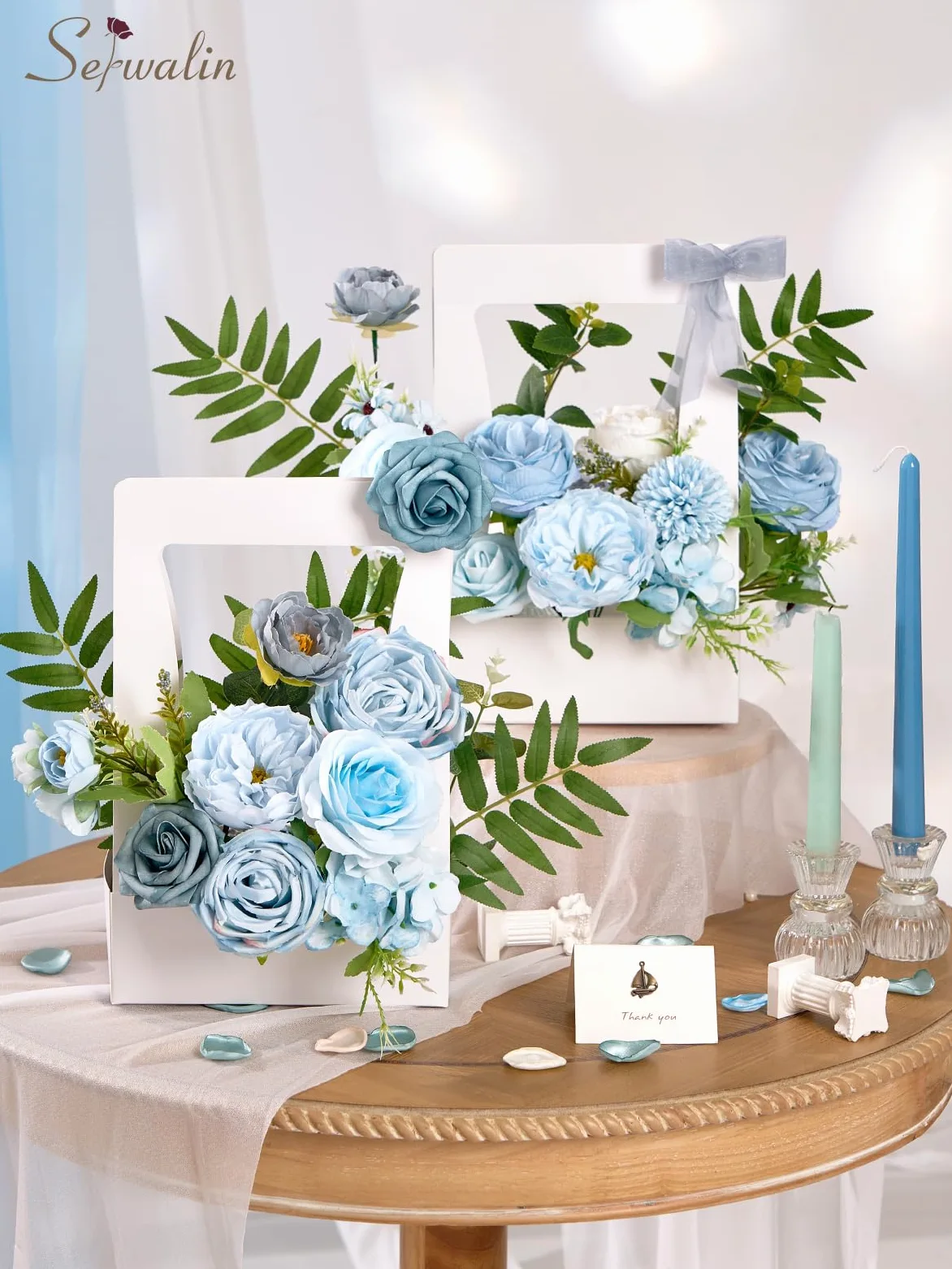 Serwalin Fleurs artificielles bleues en soie
