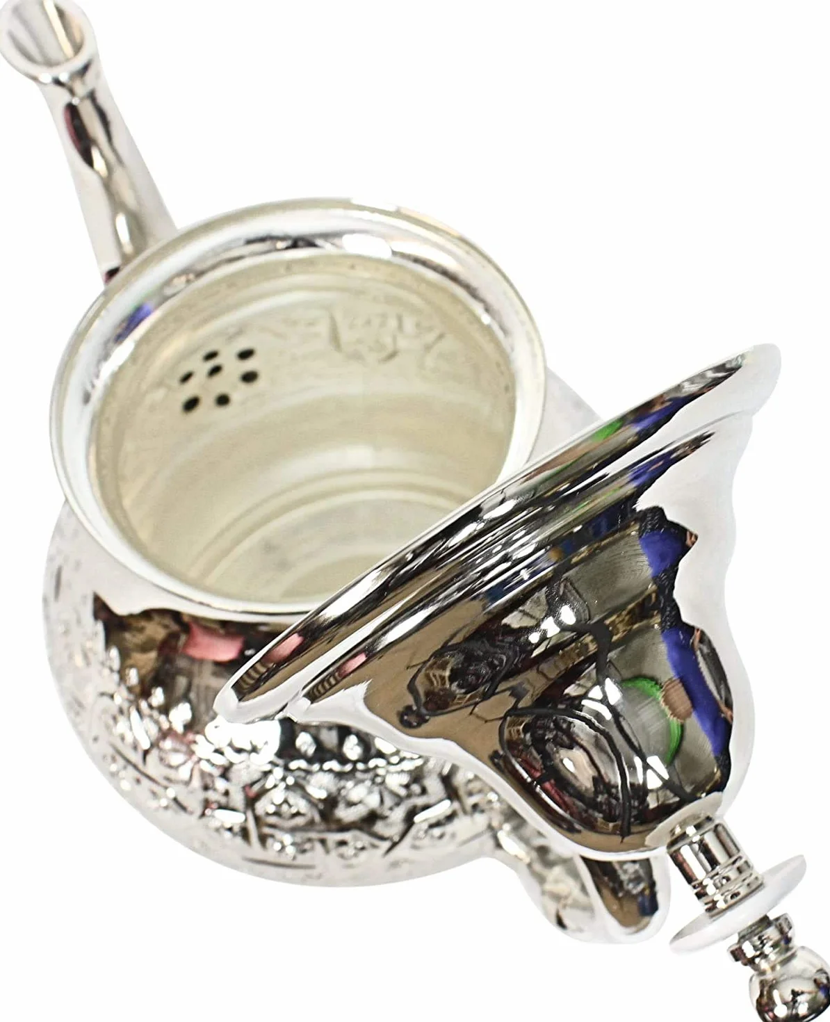 Service à thé marocain complet : Théière 750 ml Plateau typique 32 cm plus 6 verres en cristal de couleur