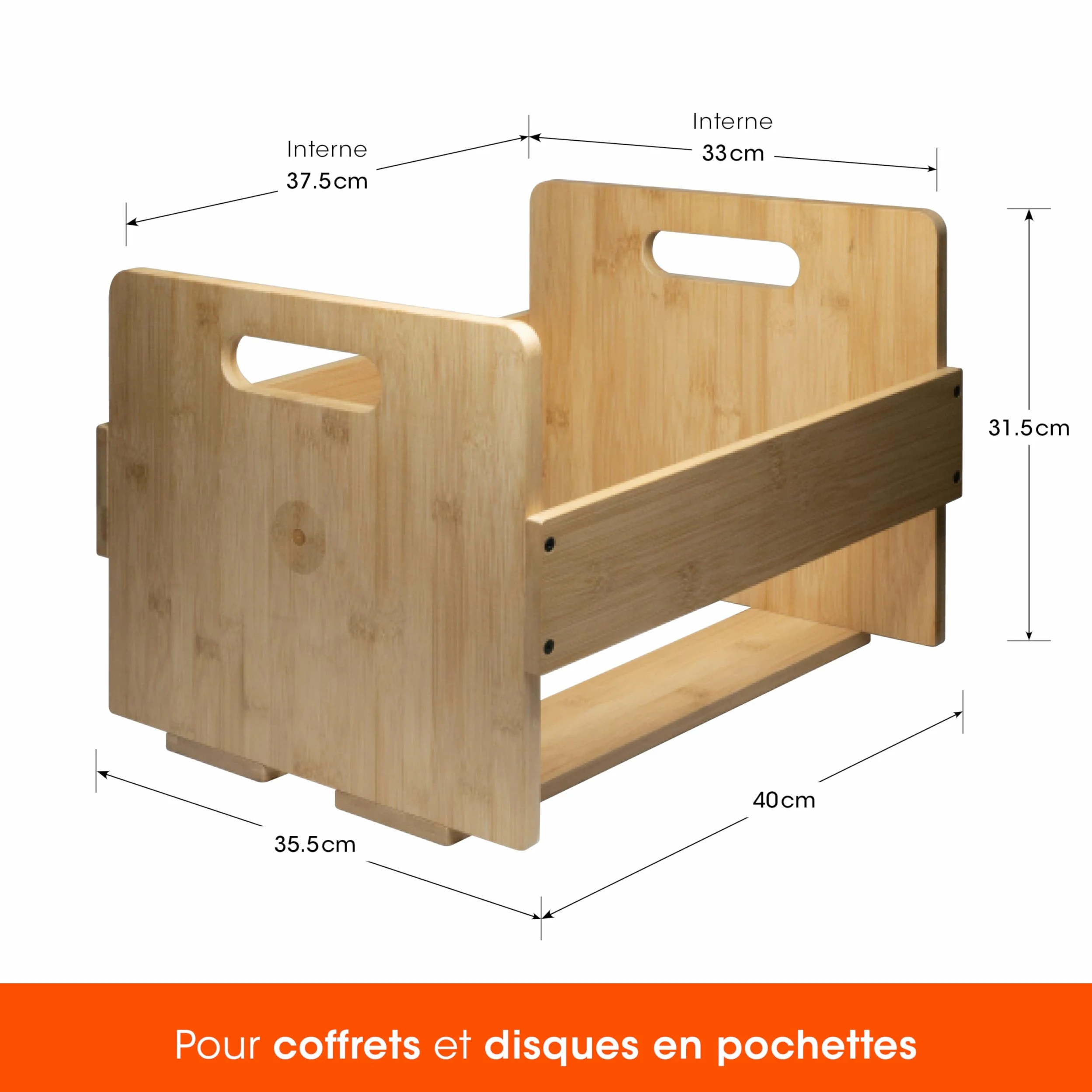 SPINCARE Caisse rangement vinyle | Caisse vinyle et boîte d'affichage en bambou Premium pour disques vinyles 33 tours et albums | Contient jusqu'à 80 LPs | Pour disques simples, doubles et coffrets