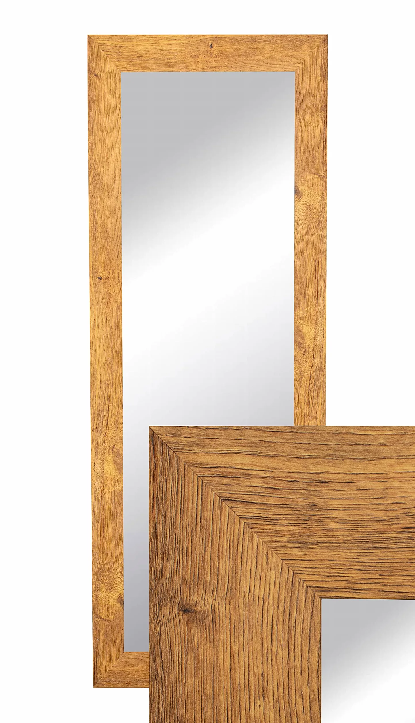 BD ART Grand miroir mural, 150 x 50 cm, chêne Waterford, miroir pleine longueur, avec cadre en bois, décoratif, pour couloir et chambre à coucher, miroir de dressing, montage vertical et horizontal