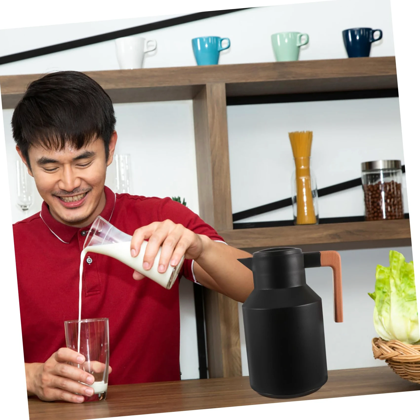 Bouilloire Thermique Domestique Bouteille à Double Paroi Chauffante Portable 1l Noir