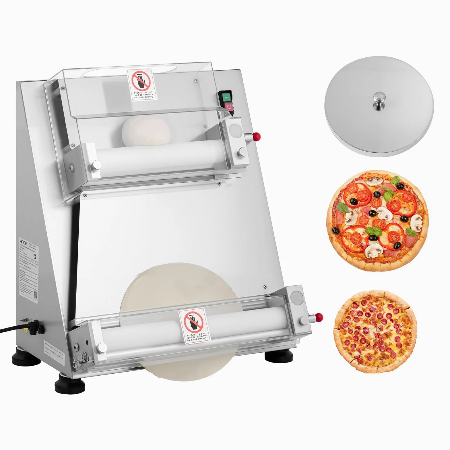 VEVOR Formeuse à pizzas 7,6-40,6 cm, presse à pâte électrique commerciale 390 W, 260 feuilles par heure, laminoir à pâte à pizza semi-automatique en acier inoxydable, épaisseur réglable avec couvercle