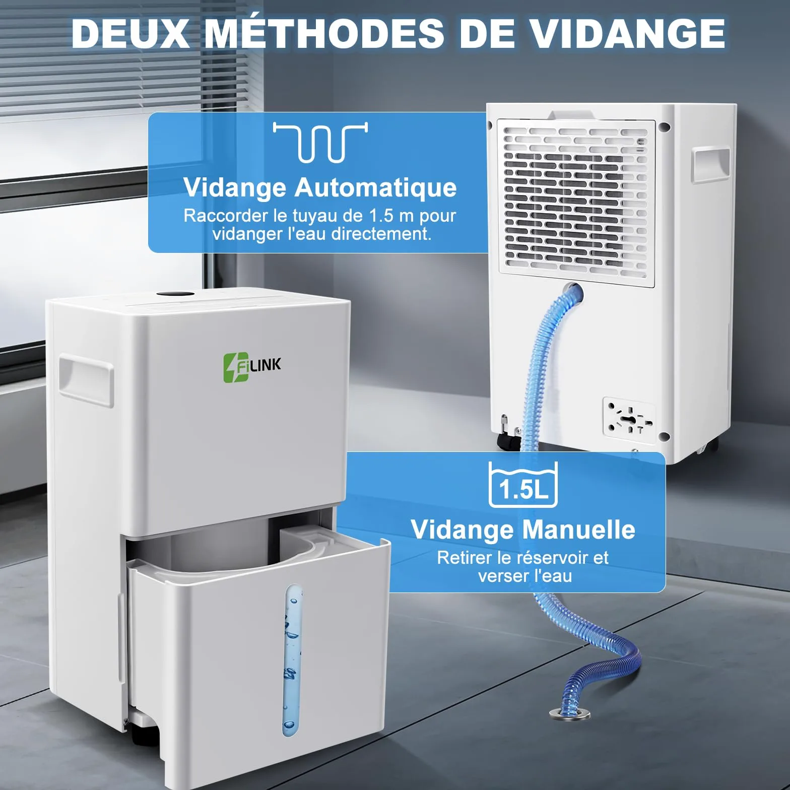 Deshumidificateur d Air 9L/Jour, Déshumidificateur Electrique, Minuterie 24H, Verrouillage pour Enfants, Protection Anti Débordement, 60m³(25m²), pour Maison, Appartement, Salle de Bain, Chambre, Cave