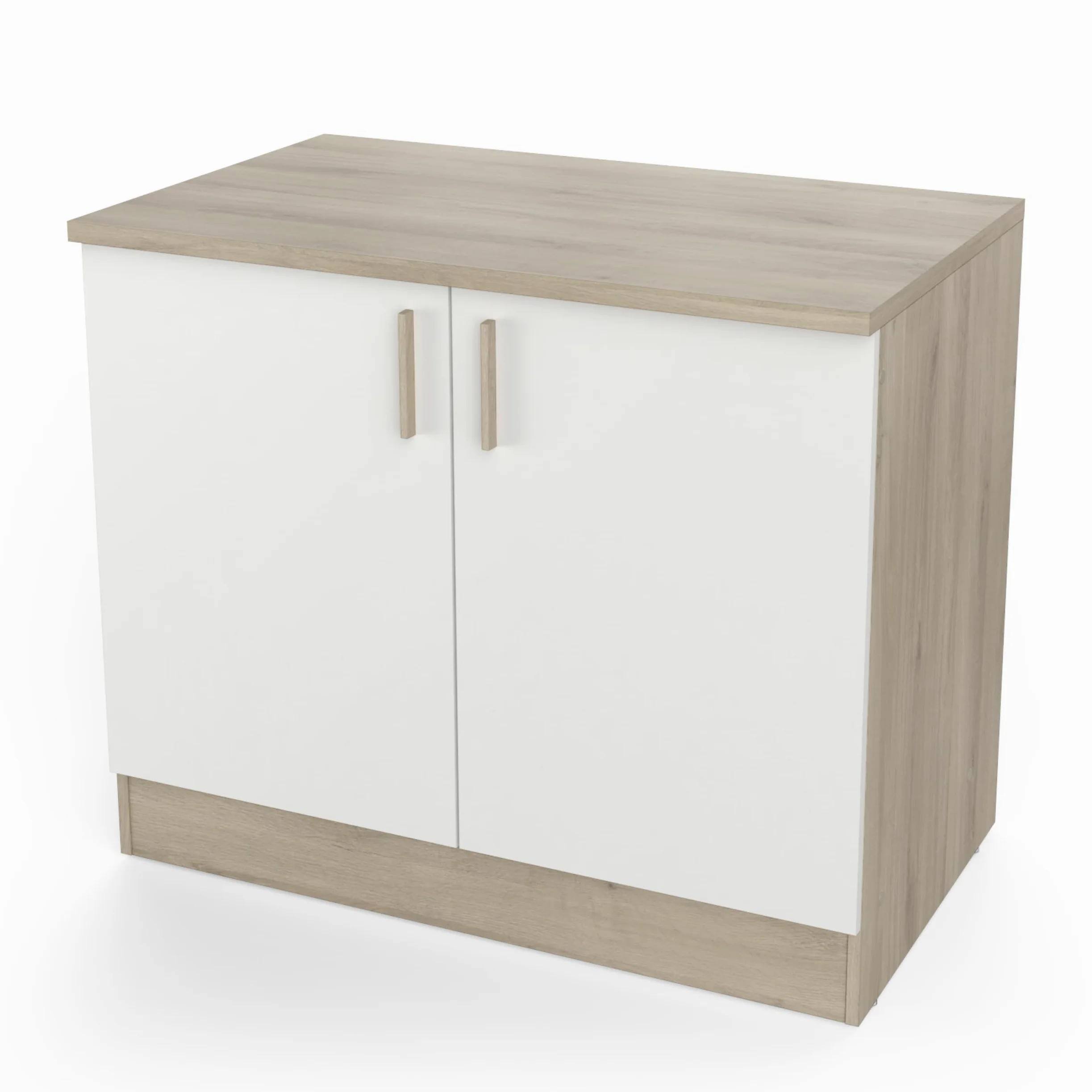 Meuble Bas De Cuisine Modulable 2 Portes - Cuisine Complete ‟ORIGAN” – Coloris Blanc Mat & Chêne - 100 x 30 x 70 cm