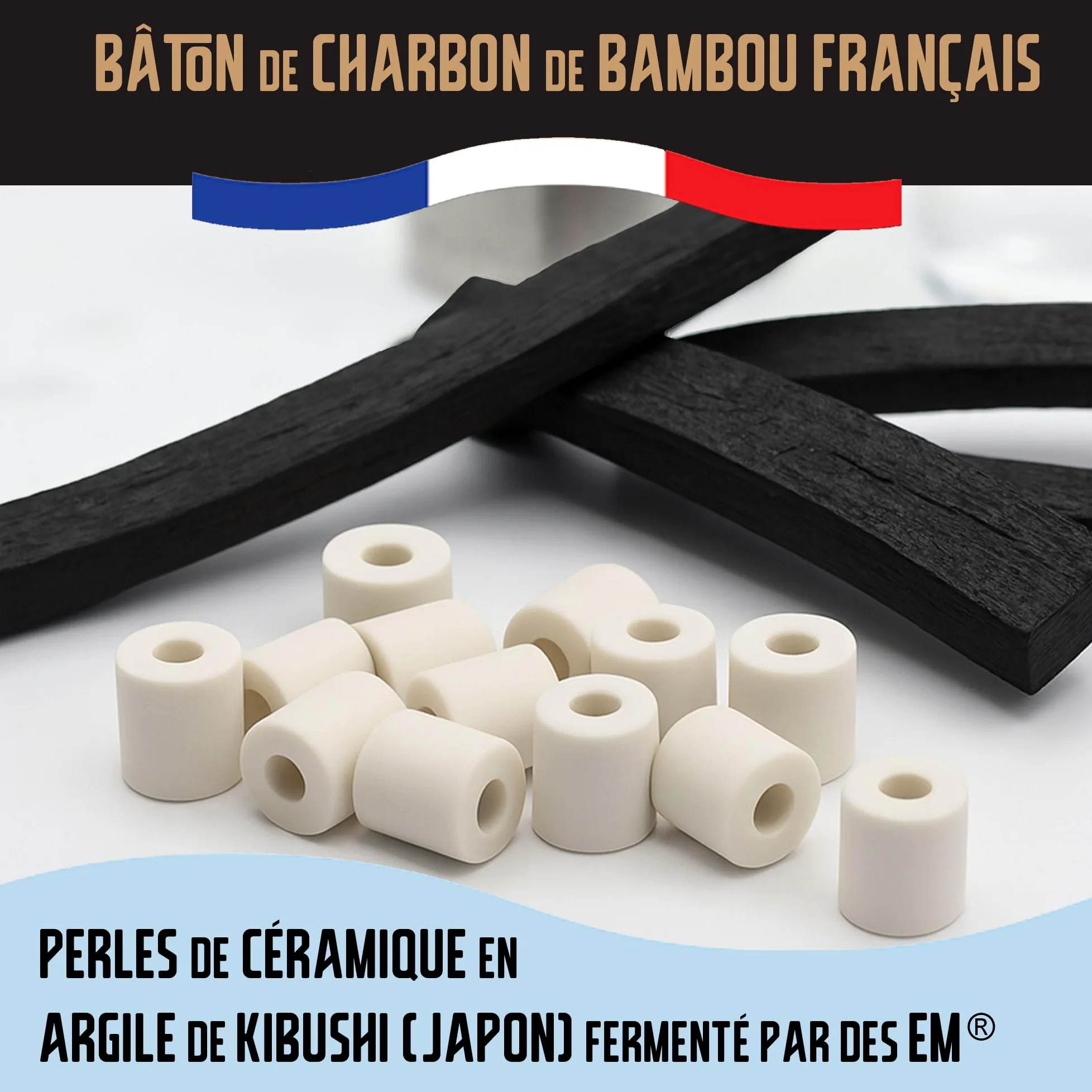 KHOOL - Kit Carafe filtration de l'eau en Verre et Inox + Bâtons Charbon de Bambou et Perles de Céramique - Purifie & améliore le goût de l’eau - Alternative Écologique - Origine France - 1L