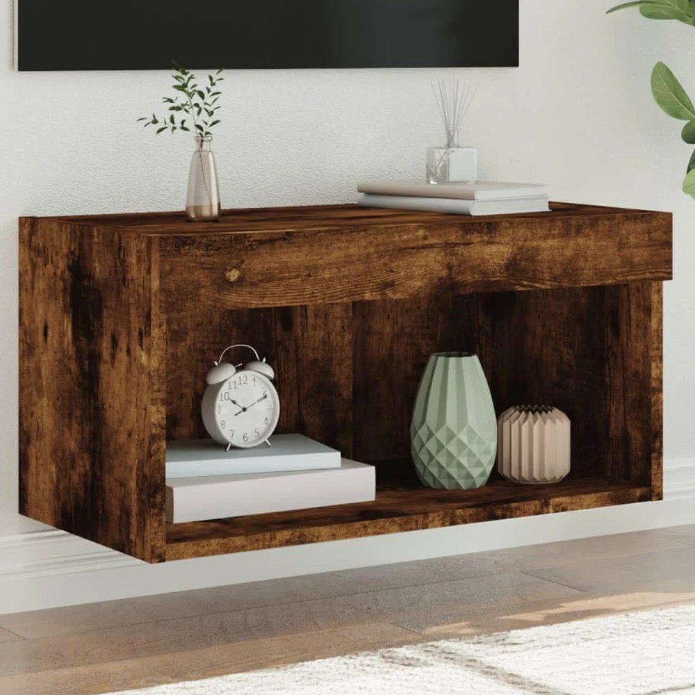 vidaXL Meuble TV avec lumières LED chêne fumé 60x30x30 cm