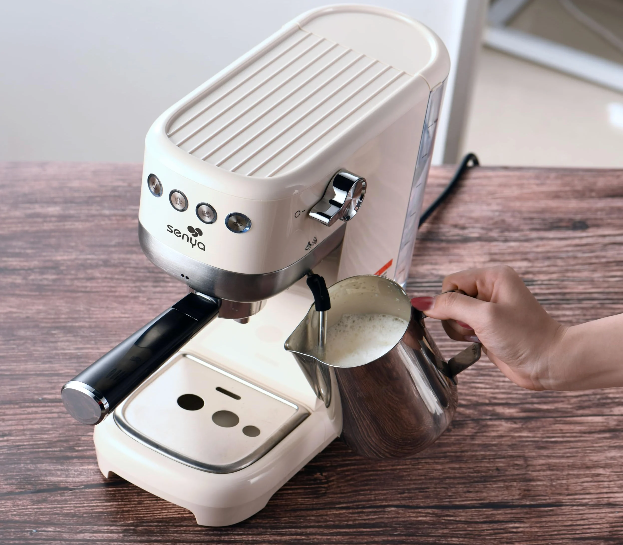 Senya Tasty Coffee Machine expresso 20 bars – Cafetière expresso manuelle 1350W avec mousseur de lait, technologie thermoblock, 1 ou 2 tasses, cappuccino & latte – Réservoir 1,1 L