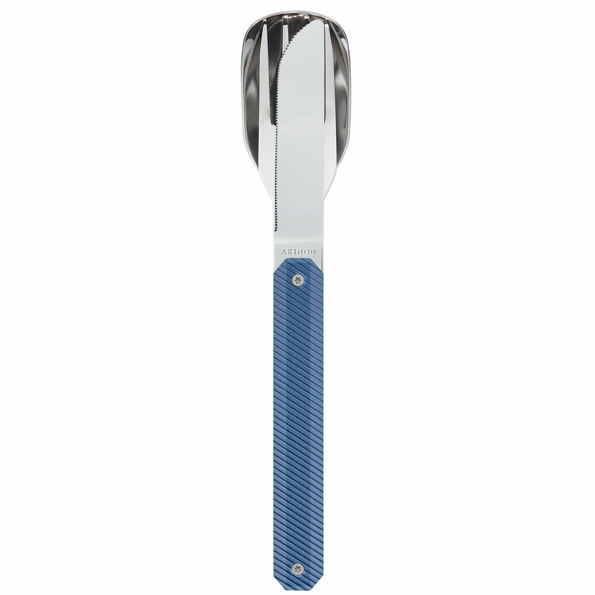 Akinod - Couverts 12:34 - Fourchette + Couteau + Cuillère - Assemblage Aimanté - Couverts en Acier Inoxydable Nomades, Compacts, Durables et Élégants - Aluminium bleu