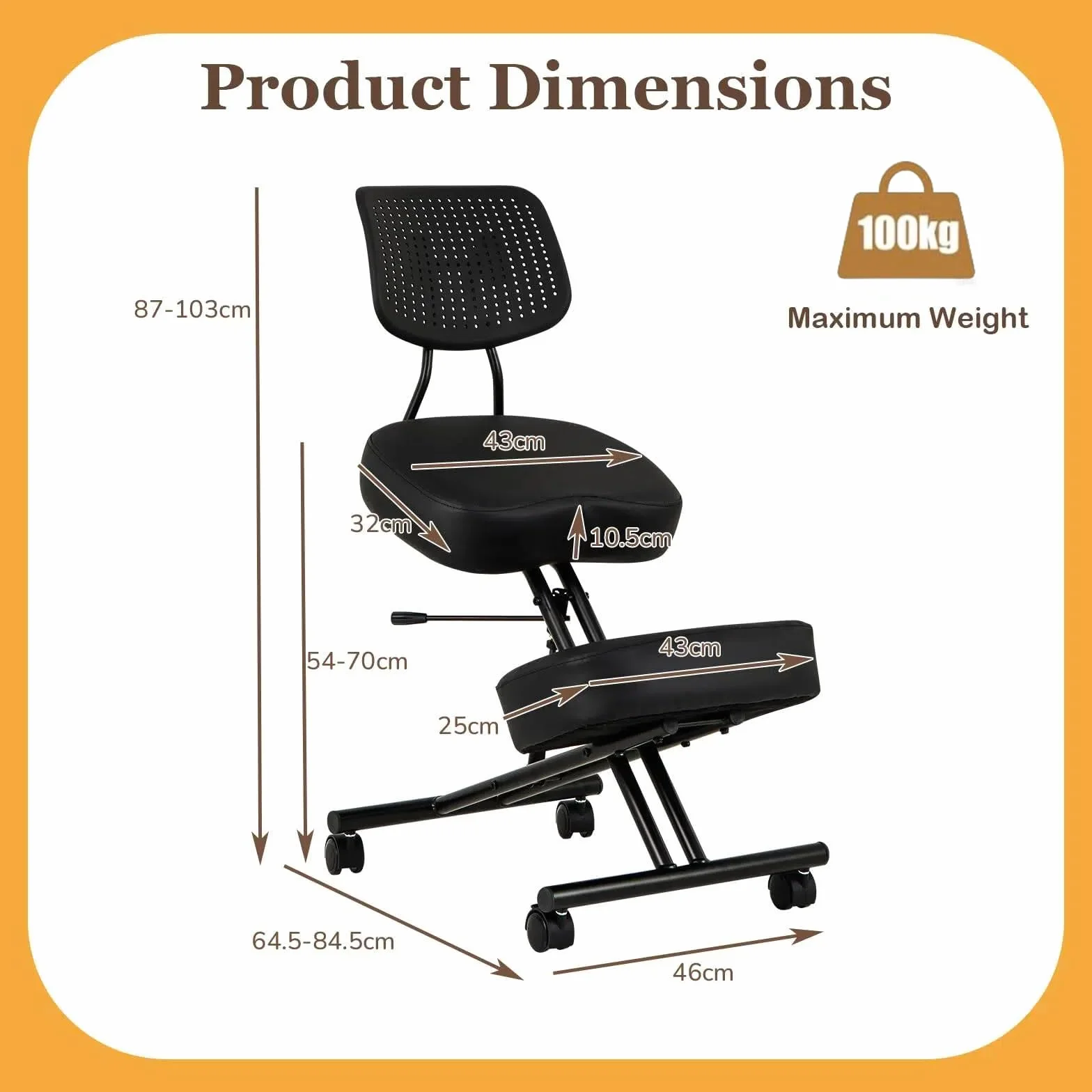GIANTEX Tabouret Genouillères Réglable avec Dossier, Chaise de Travail Ergonomique, Roues à Verrouillage, Support pour Genoux, Chaises Orthopédiques pour Corriger la Posture Assise, Charge 110 kg