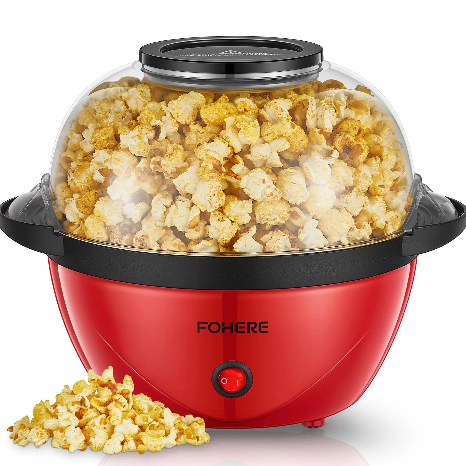 FOHERE Machine à Pop Corn, Machine a Pop Corn 3,5 L Pour la Maison, Popcorn Machine électrique Avec Sucre et Huile, Revêtement Antiadhésif, Silencieuse et Rapide, Grand Couvercle Comme Bol de Service