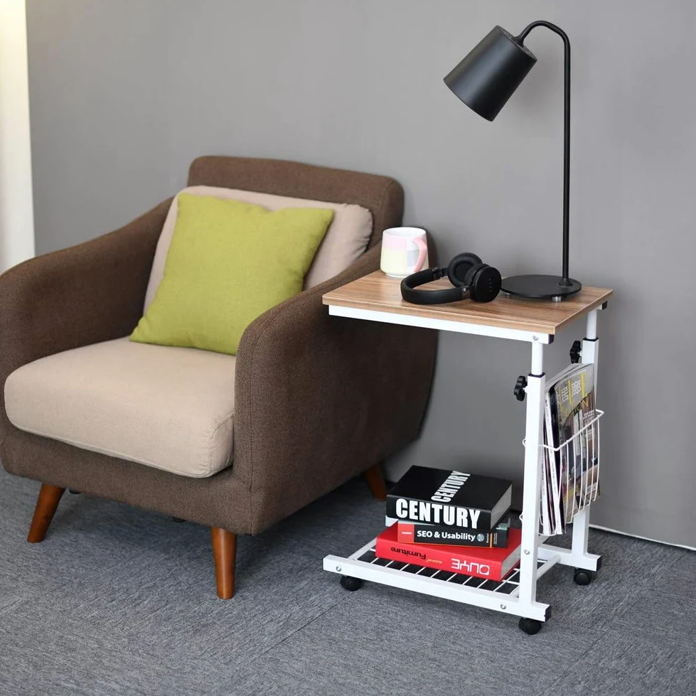 sogesfurniture Table d'appoint Bout de canapé Hauteur Réglable, Moderne Table Basse Table Roulant d'ordinateur Portable pour Canapé Lit, 48x30x56-76cm, Chêne BHEU-C6-OK