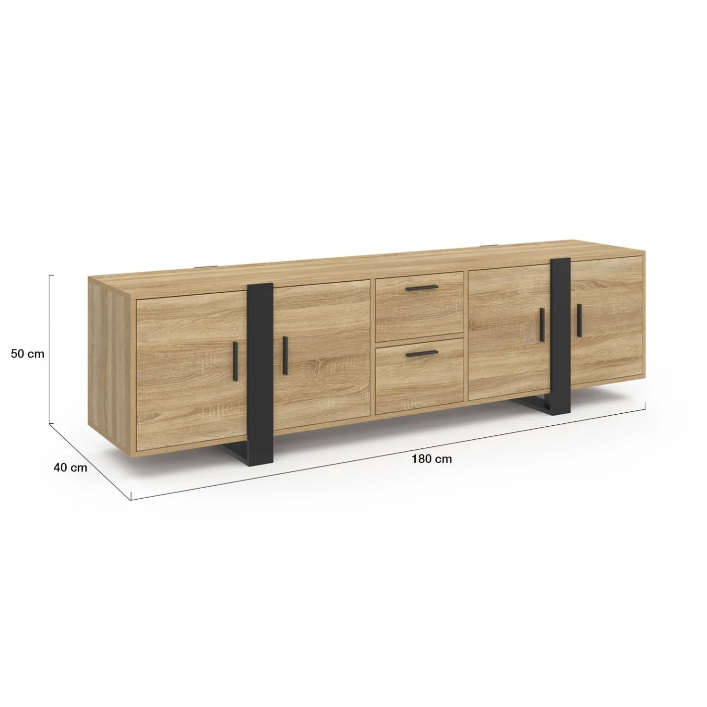 IDMarket - Meuble TV 180 cm Phoenix avec rangements Bois et Noir