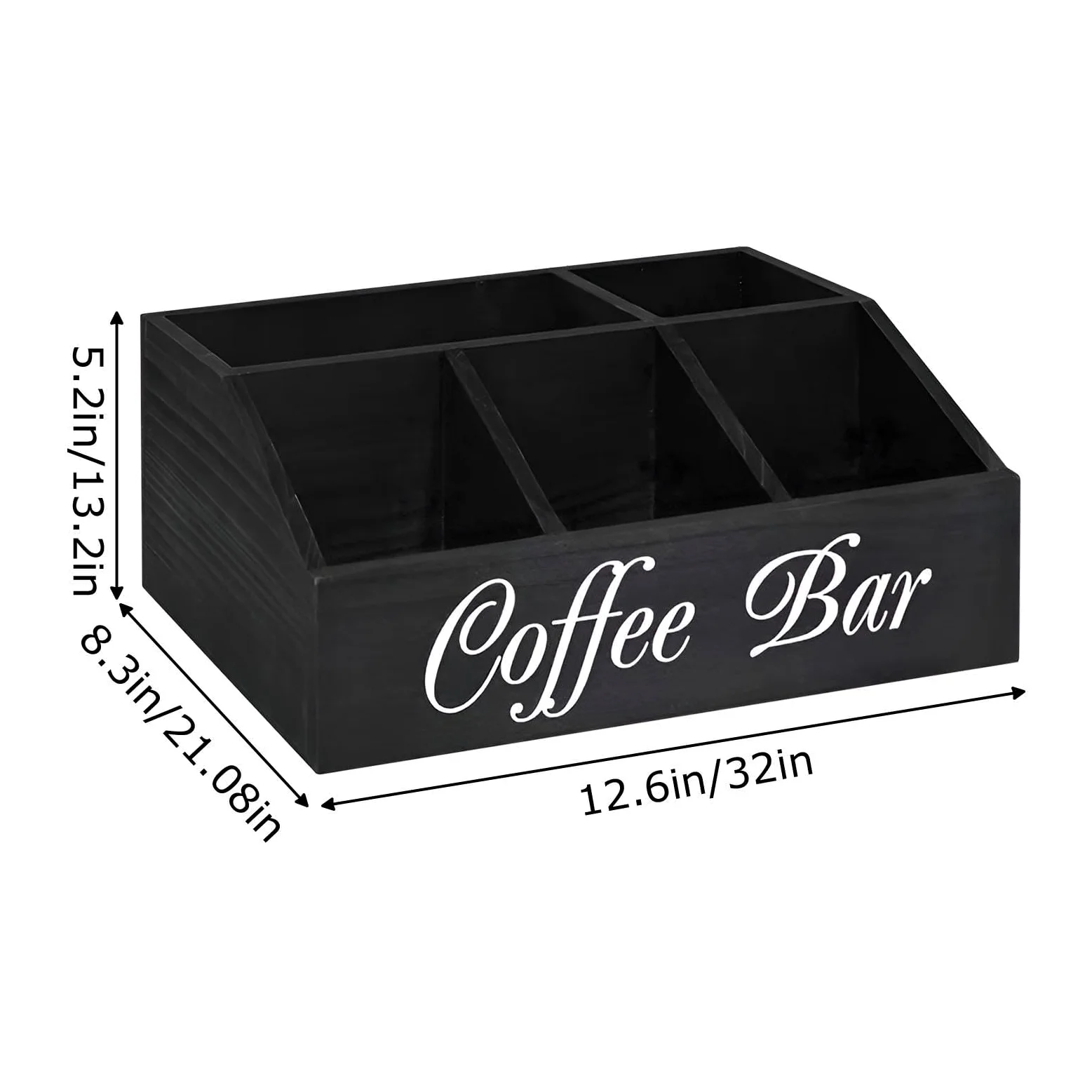 Étagère à café en bois | Organisateur de condiments de café | Plateau de rangement pour café | Panier de rangement pour dosettes de café avec séparateurs amovibles pour la maison, le bureau