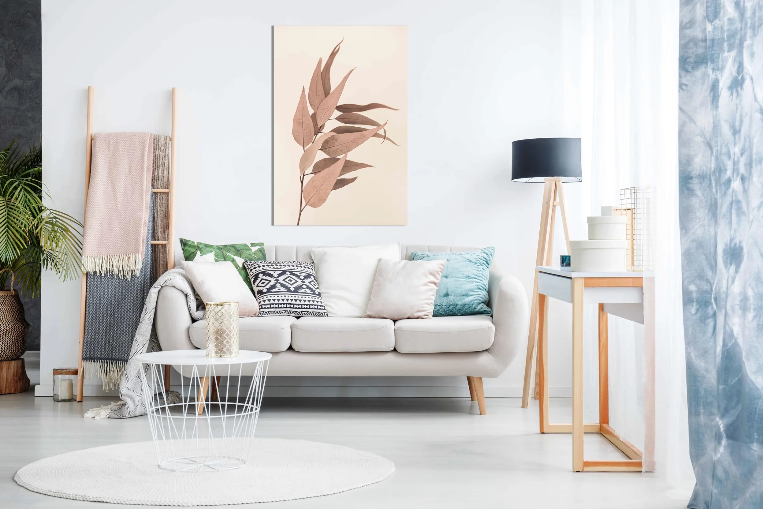 Impression sur toile d'eucalyptus séché, décoration murale encadrée pour décoration d'intérieur, 46 x 31 cm