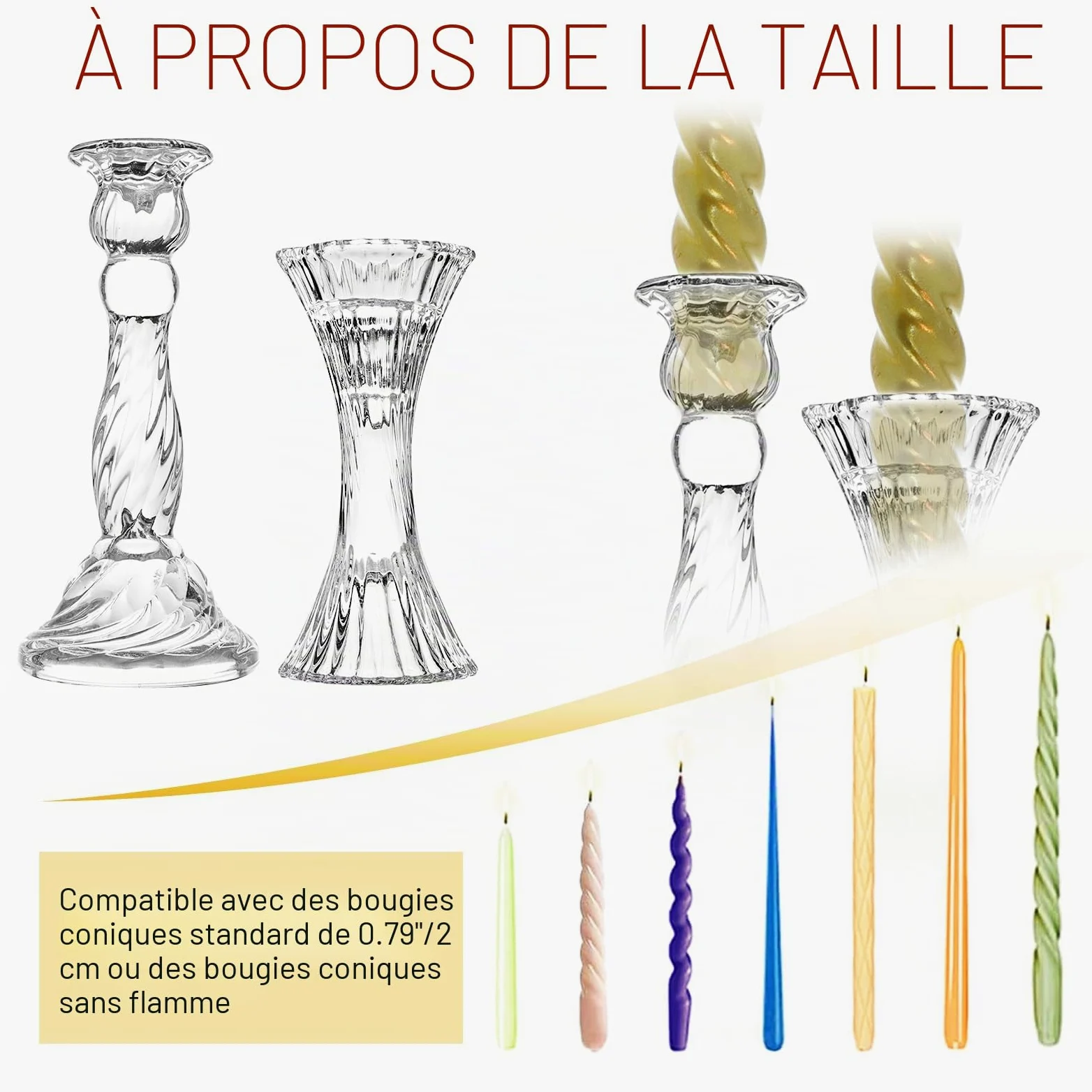 Lot de 8 bougeoirs en verre transparent pour tous les événements formels, dîners aux chandelles, mariages, dîners, fêtes, décoration de la maison