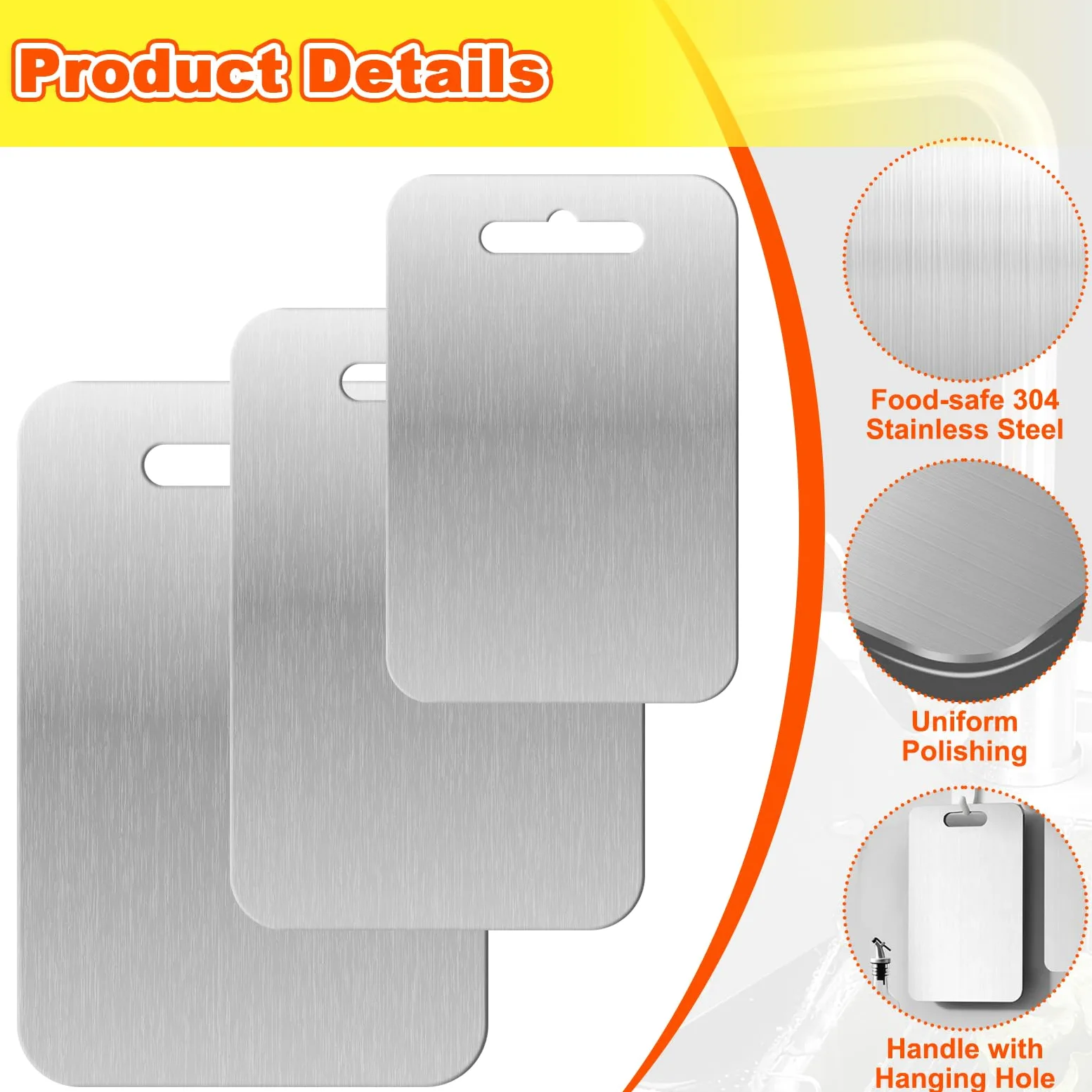 3 Pièces Planche Decouper Titane avec Tapis Silicone, Planches Cuisine Acier Inoxydable, Cutting Board Face Double Qualité Alimentaire,Planche Hygiénique Lave-Vaisselle pour Viande,Légumes et Fruits