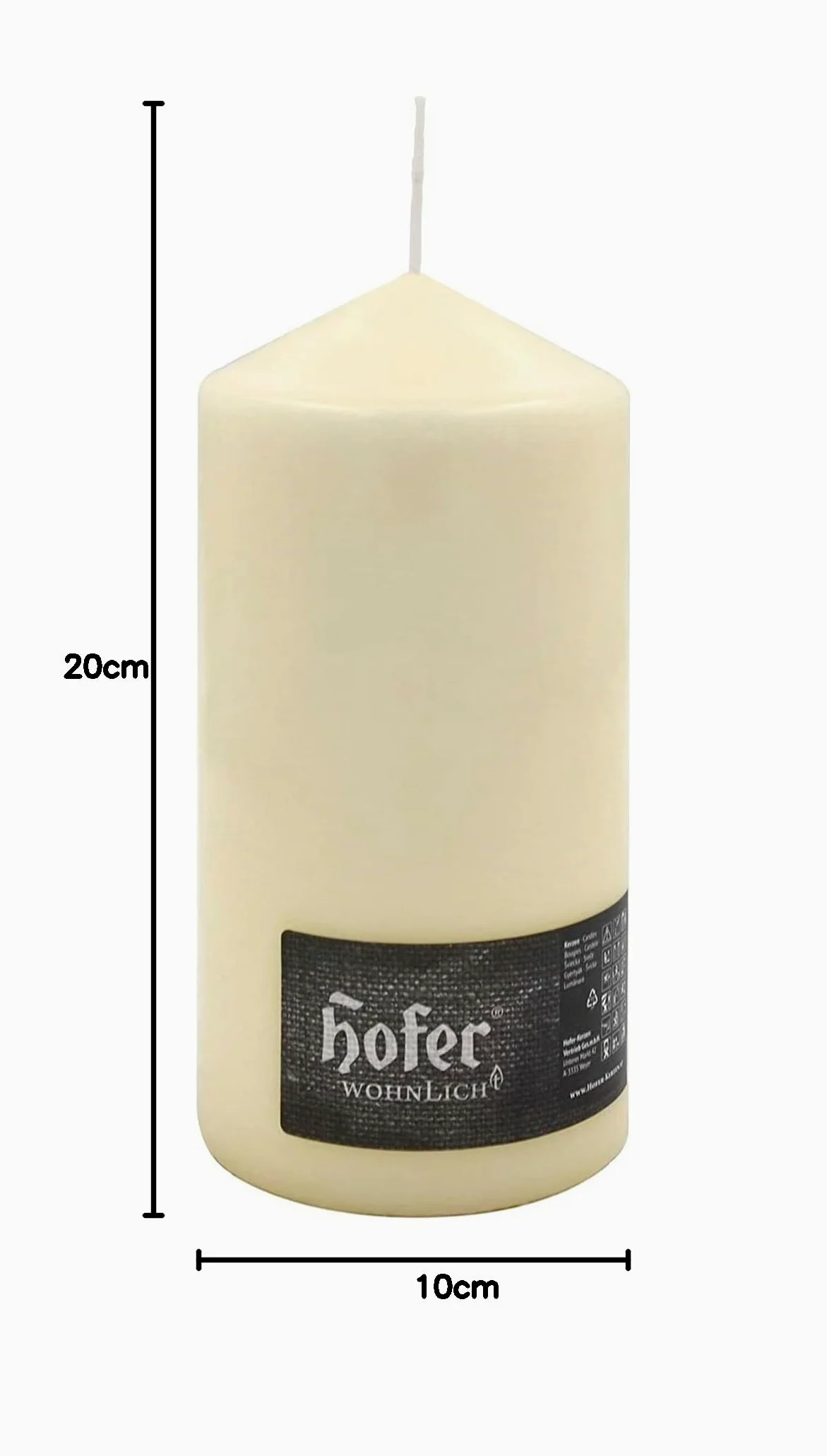 Hofer Bougies Pilier - 2 pièces - 110 Heures de Combustion - Ivoire - 10 cm x 20 cm - Cire Non parfumée, sans Gouttes, Longue durée, qualité UE