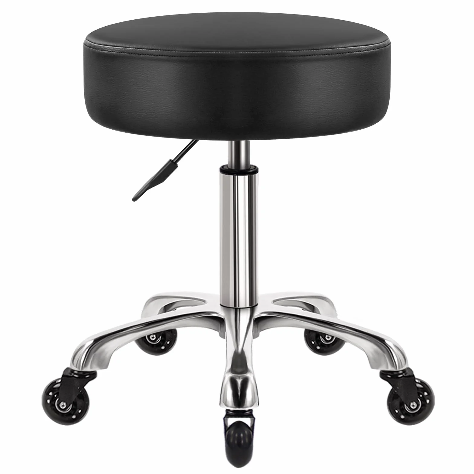 WKWKER Tabouret de beauté robuste sur roulettes avec siège pivotant réglable en cuir épais pour cuisine, bureau, laboratoire de dessin, massage - Noir