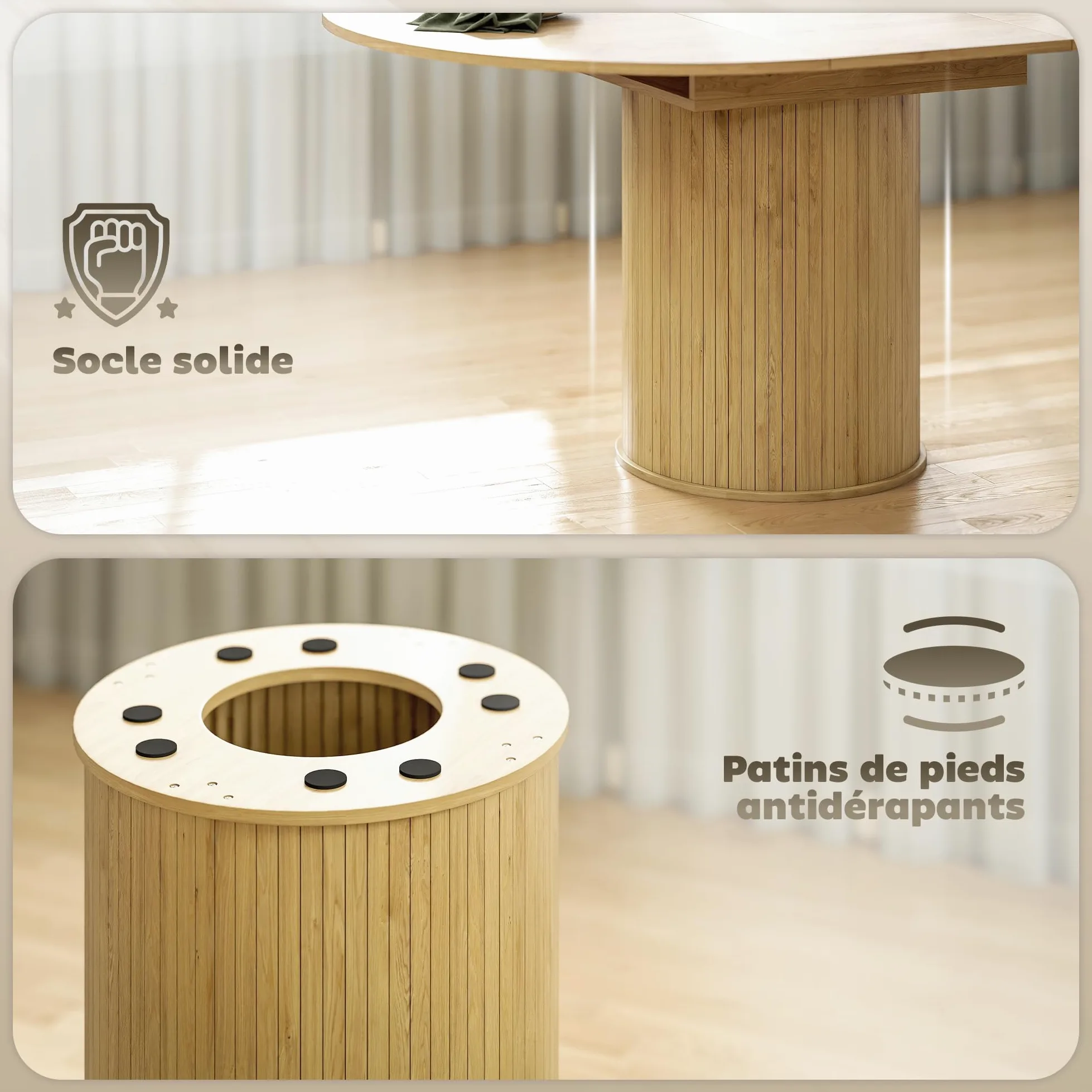 HOMCOM Table à Manger Extensible, Table de Cuisine, pour 6 à 8 Personnes, pour Petits espaces, Style campagnard, 110-150 x 75 cm, Effet Bois Naturel