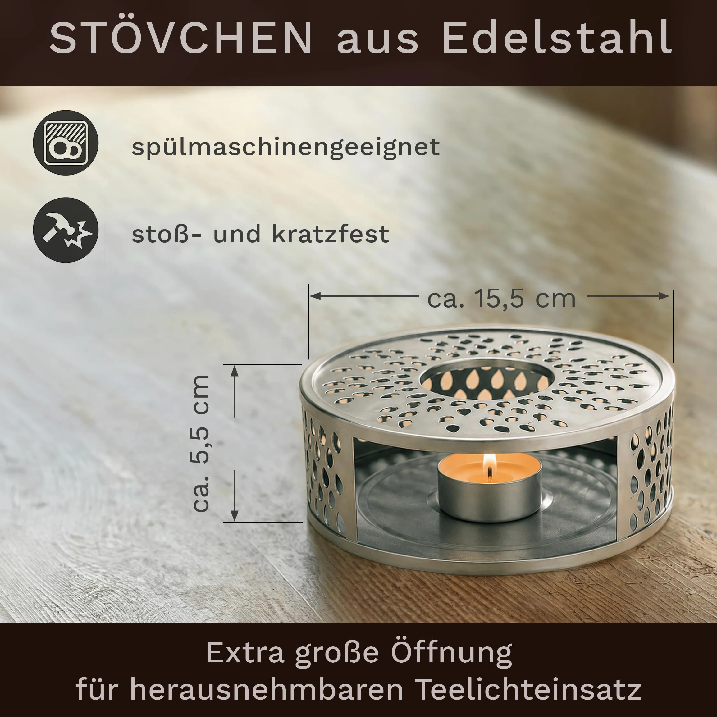 Creano Théière en Verre Haute 1,5 l Anti-Goutte avec Filtre INOX et réchaud Leaf Argent – théière Borosilicate pour thé en Vrac, sachets de thé et Fleurs de thé