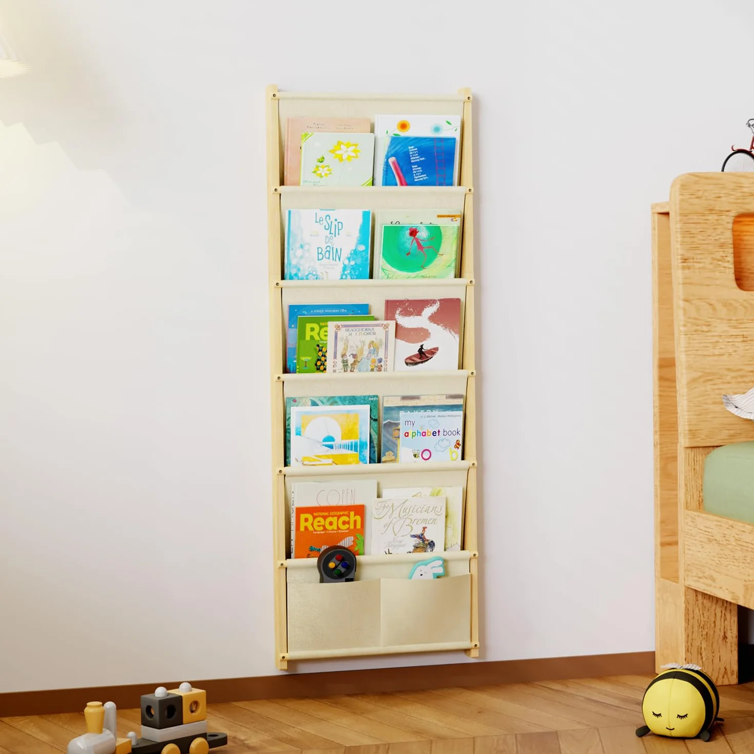 Étagère Murale en Bois pour Enfants, avec 6 Niveaux de Rangement, étagère Montessori pour Jouets, Chambre d'enfant, Chambre de bébé, Salle de Jeux, étagère de Rangement pour Livres d'enfants