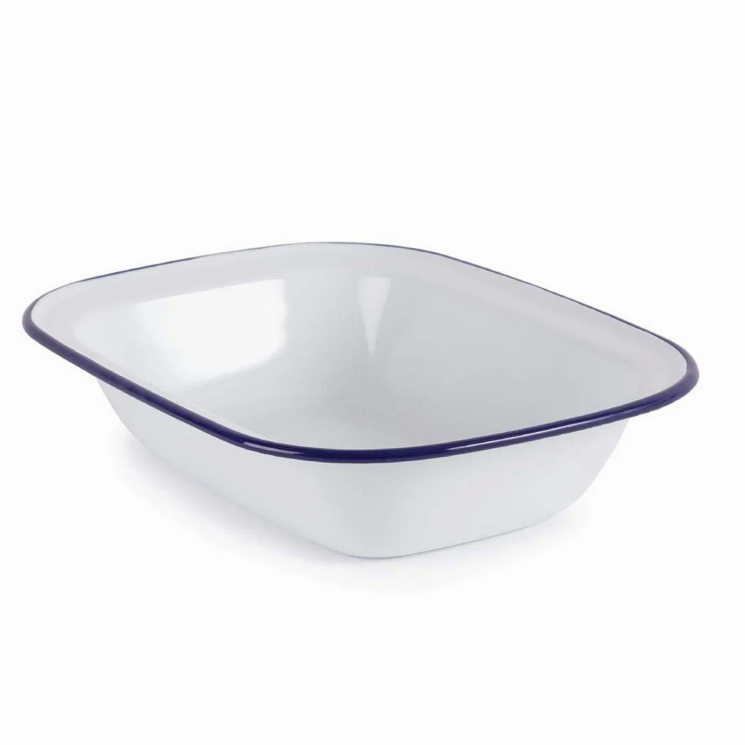 Olympia - 6 plats rectangulaires émaillés 280 x 190 mm, blanc et bleu, acier émaillé, plats rétro, vaisselle de camping pour l'extérieur, compatible lave-vaisselle, GM510