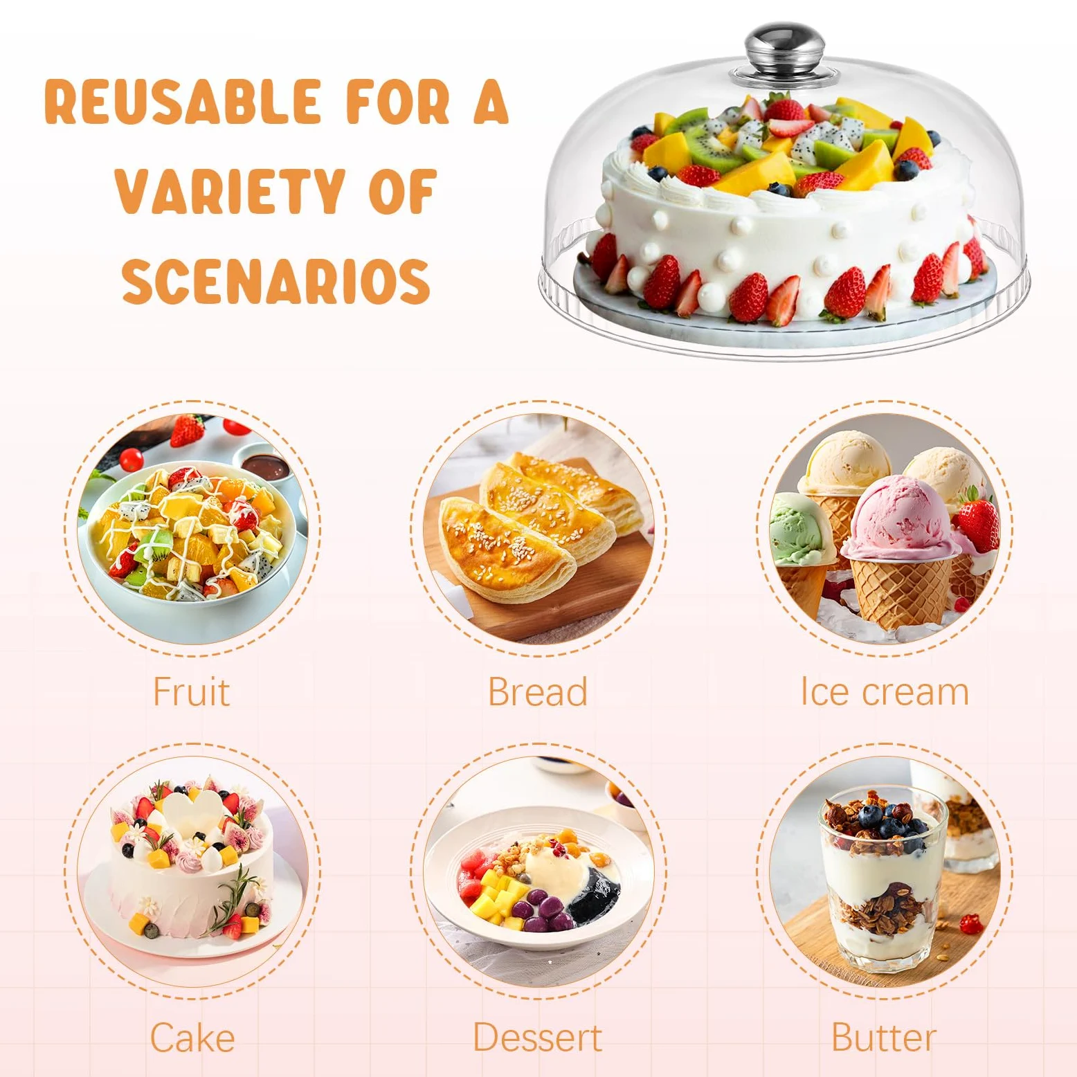DOITOOL Cloche alimentaire transparente en plastique transparent pour gâteau - Couvercle de protection alimentaire pour table de fête de mariage - 26 cm