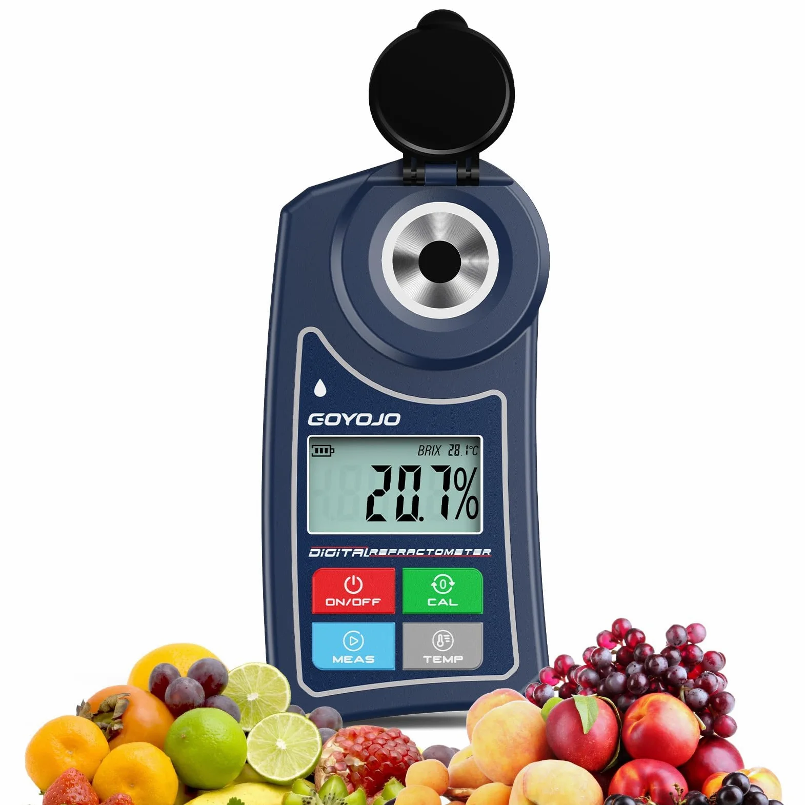 Réfractomètre numérique Brix GOYOJO - Précision ± 0,5 Brix/1 ℃ - Plage de 0 à 55 % avec ATC pour jus de fruits, bière, vin, café et plus encore - Test de teneur en sucre liquide